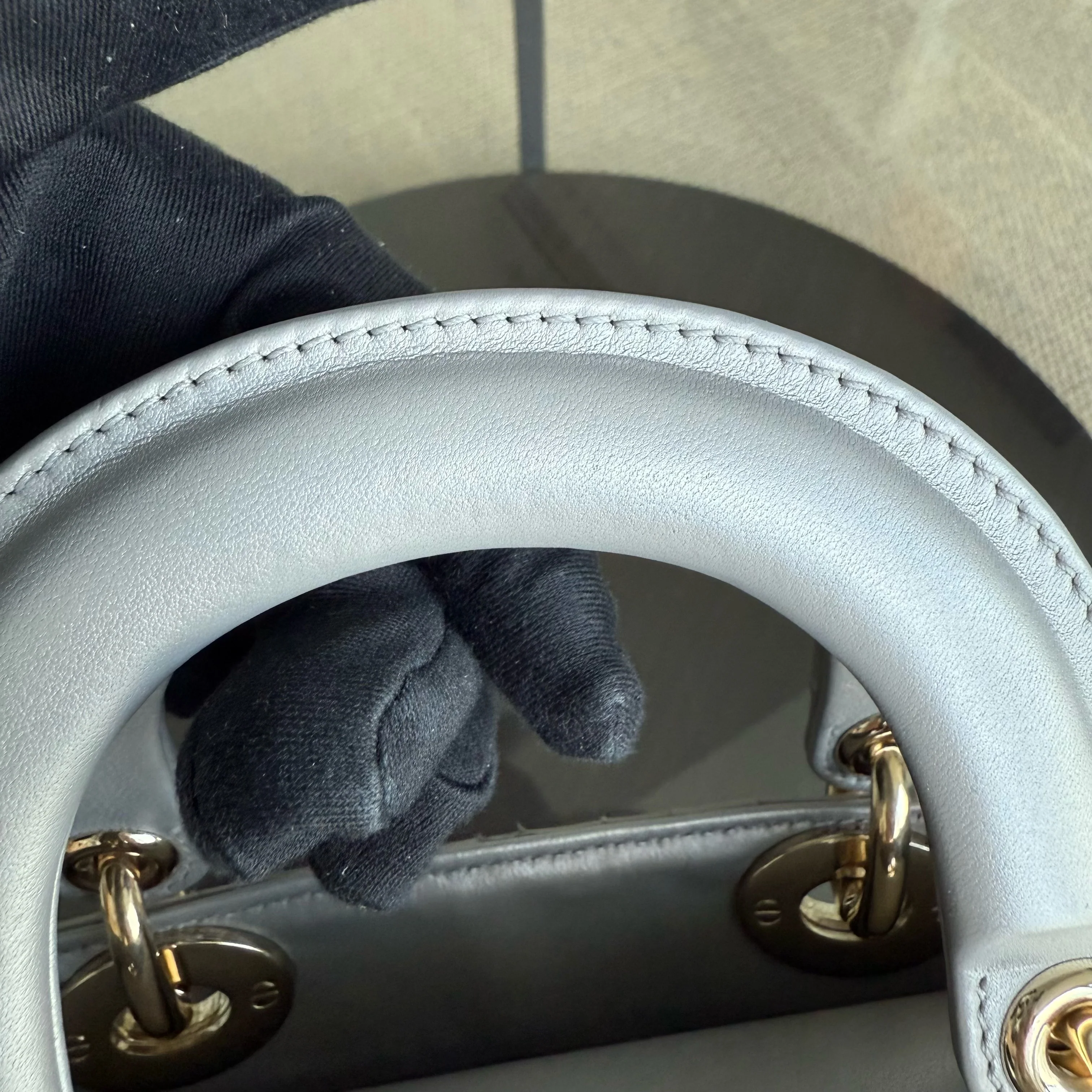 Dior Lady Mini - Cannage Lambskin Silver Gold Hardware Chain Strap