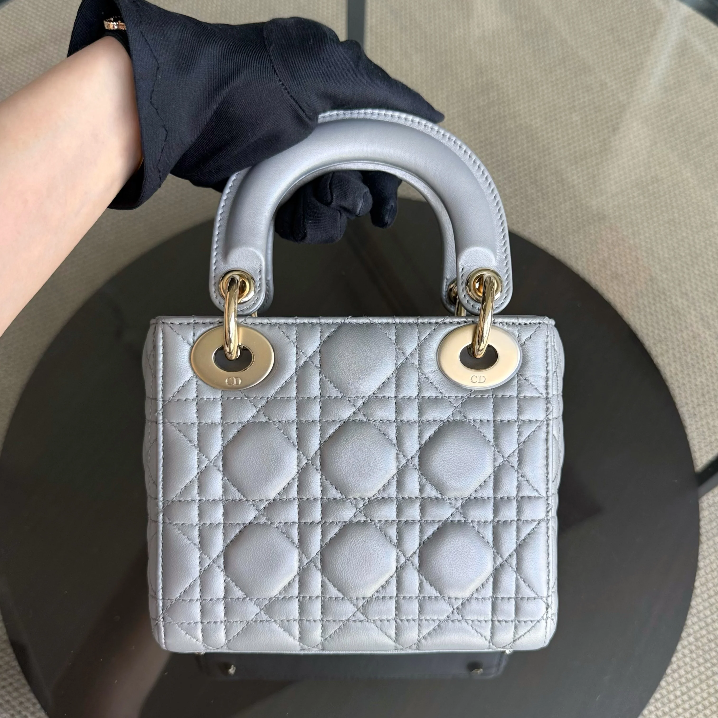 Dior Lady Mini - Cannage Lambskin Silver Gold Hardware Chain Strap