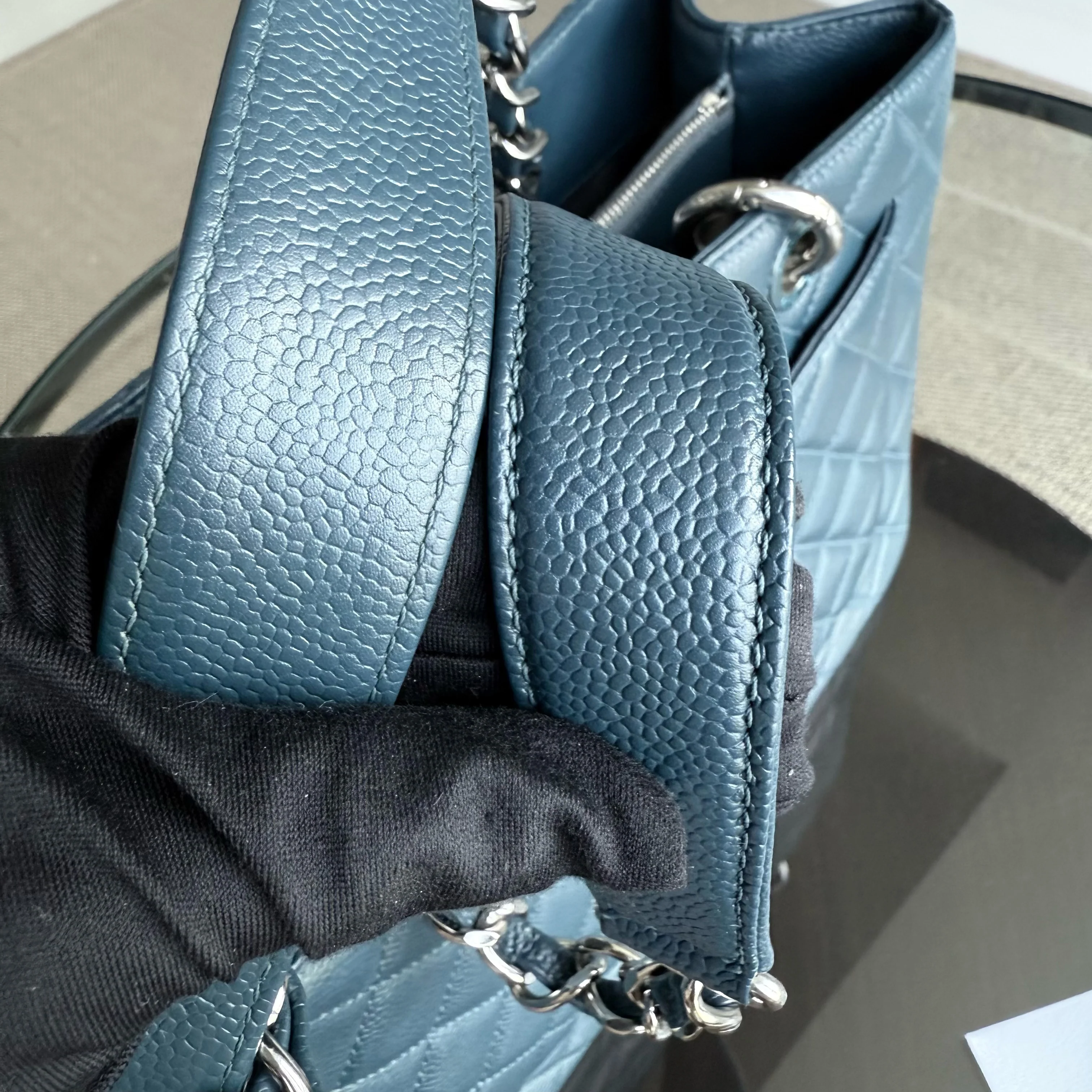 Chanel GST Grand Shopping Tote - Caviar Quilted Grained Calfskin Blue Silver Hardware Series 17