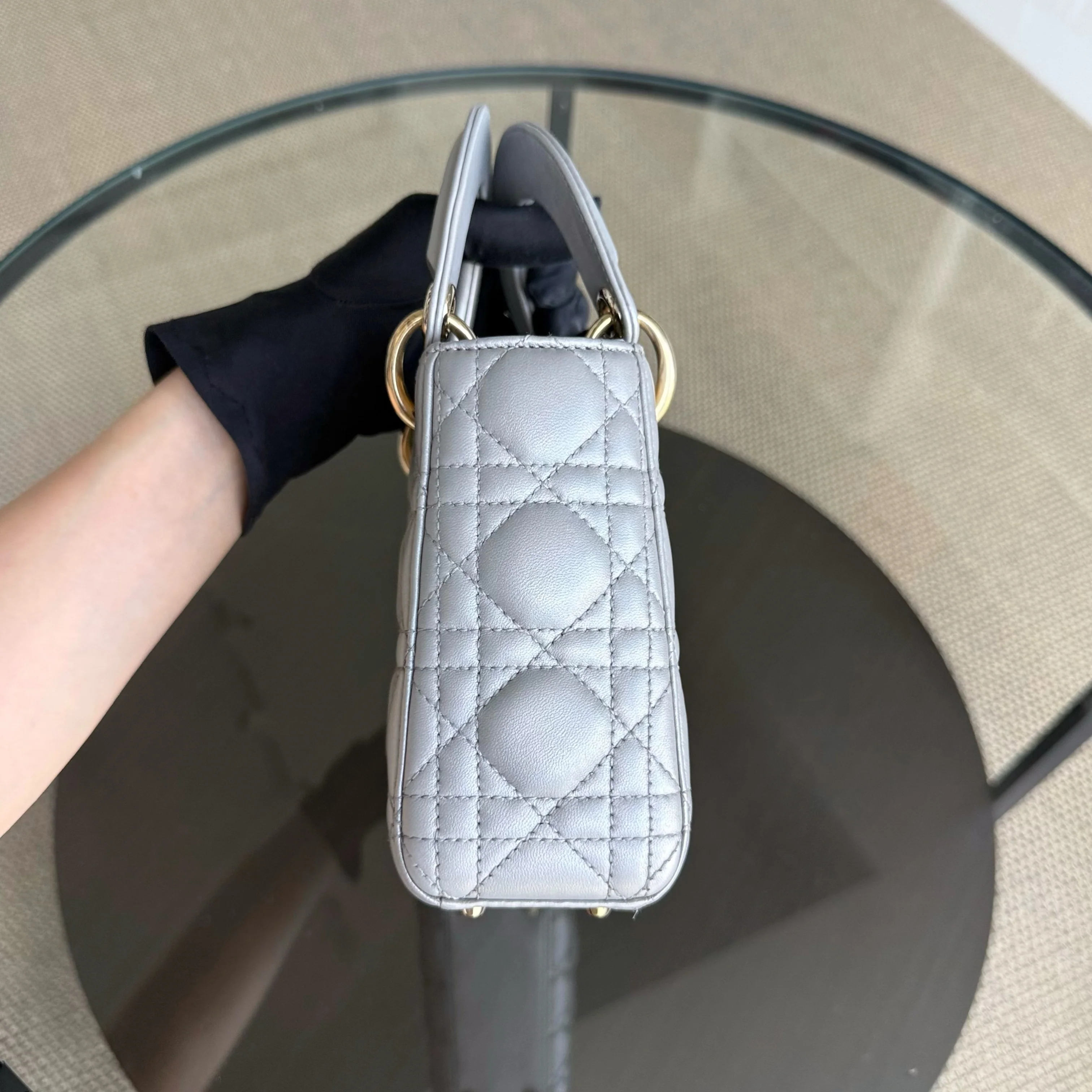 Dior Lady Mini - Cannage Lambskin Silver Gold Hardware Chain Strap