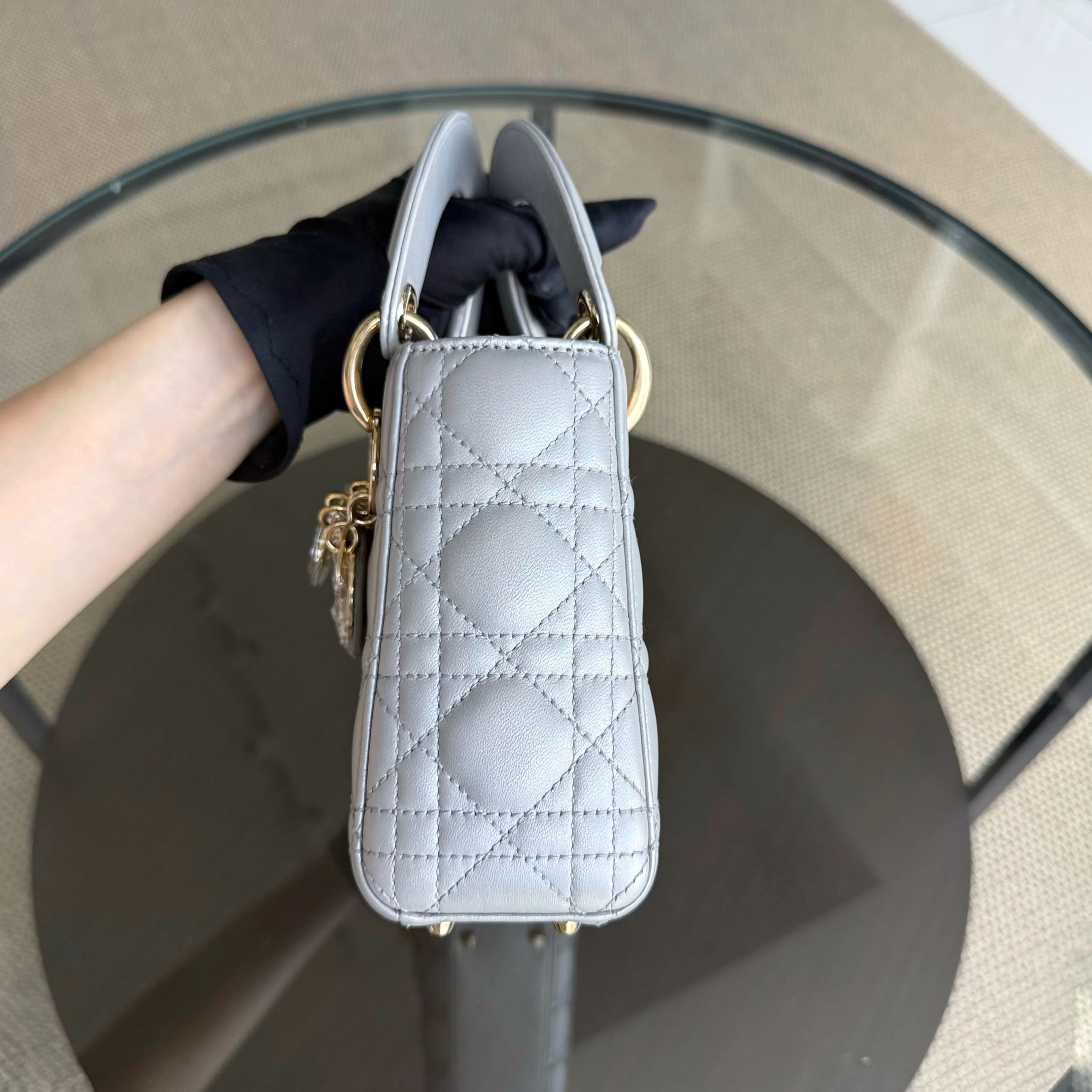 Dior Lady Mini - Cannage Lambskin Silver Gold Hardware Chain Strap