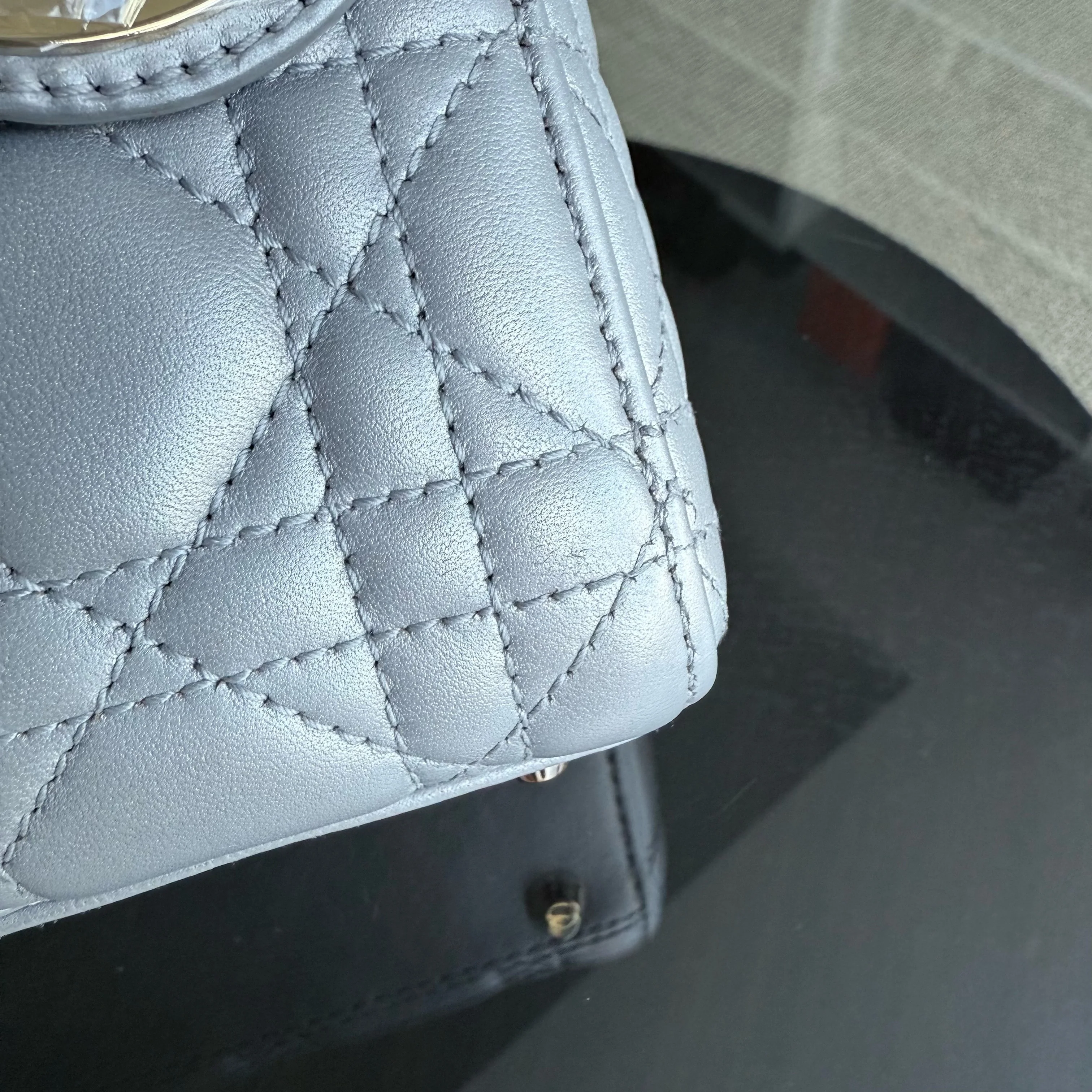 Dior Lady Mini - Cannage Lambskin Silver Gold Hardware Chain Strap