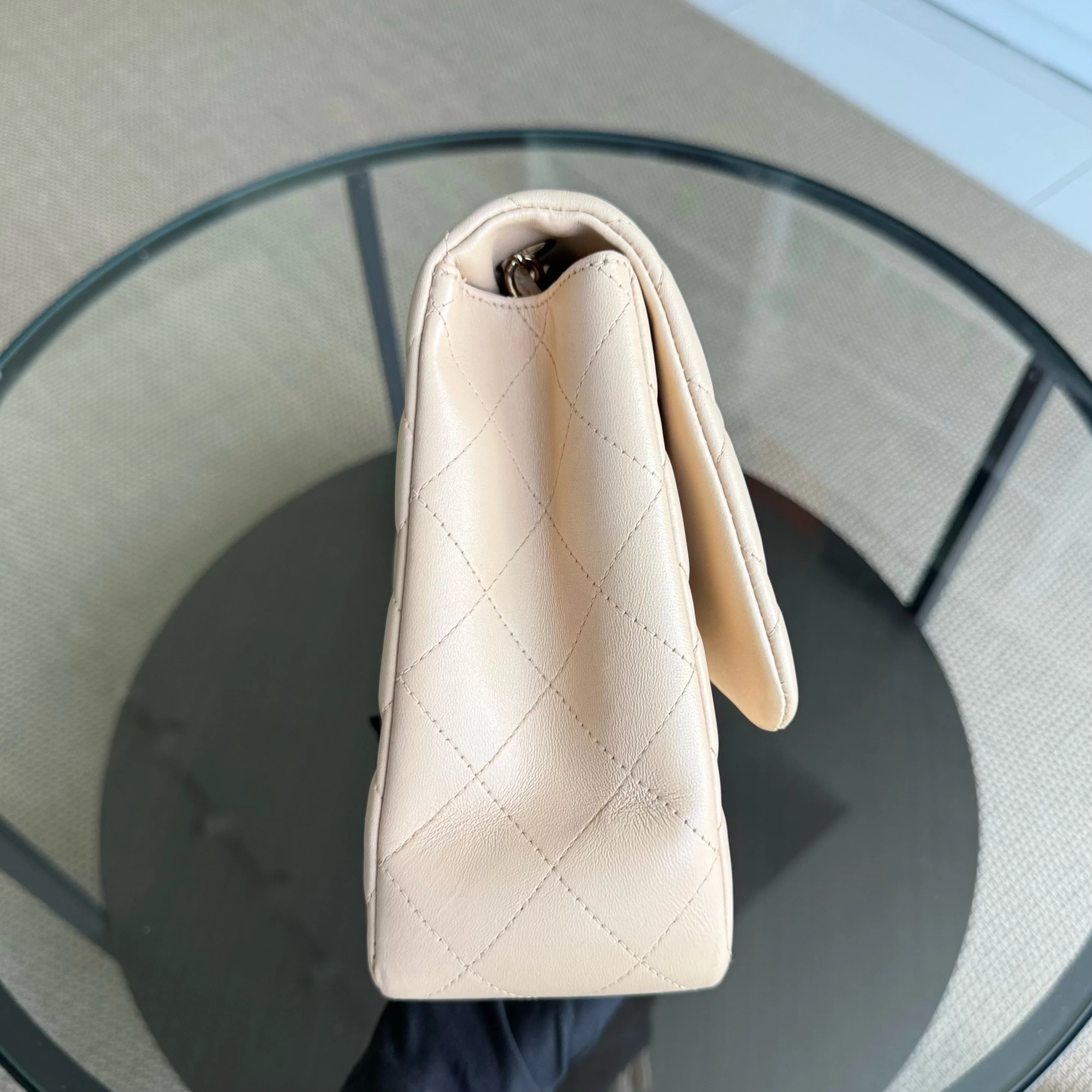 Chanel Classic Flap Jumbo - 30CM Quilted Lambskin Single Flap Light Beige Gold Hardware Series 14