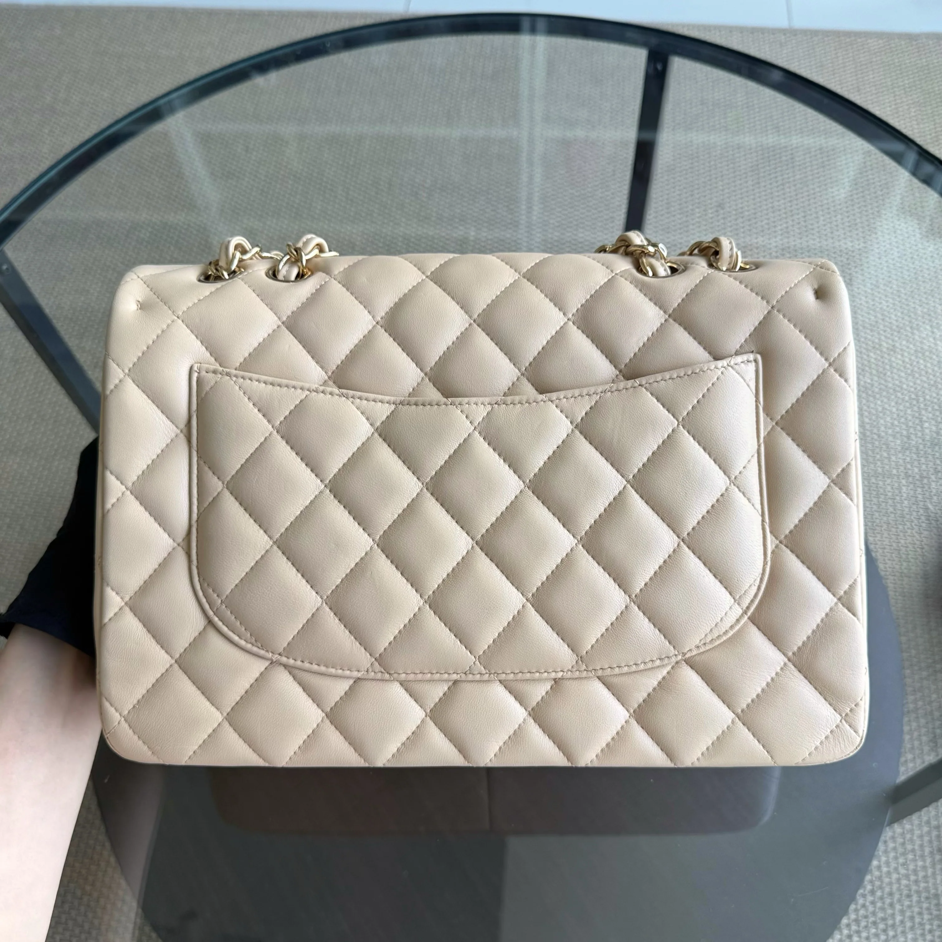 Chanel Classic Flap Jumbo - 30CM Quilted Lambskin Single Flap Light Beige Gold Hardware Series 14