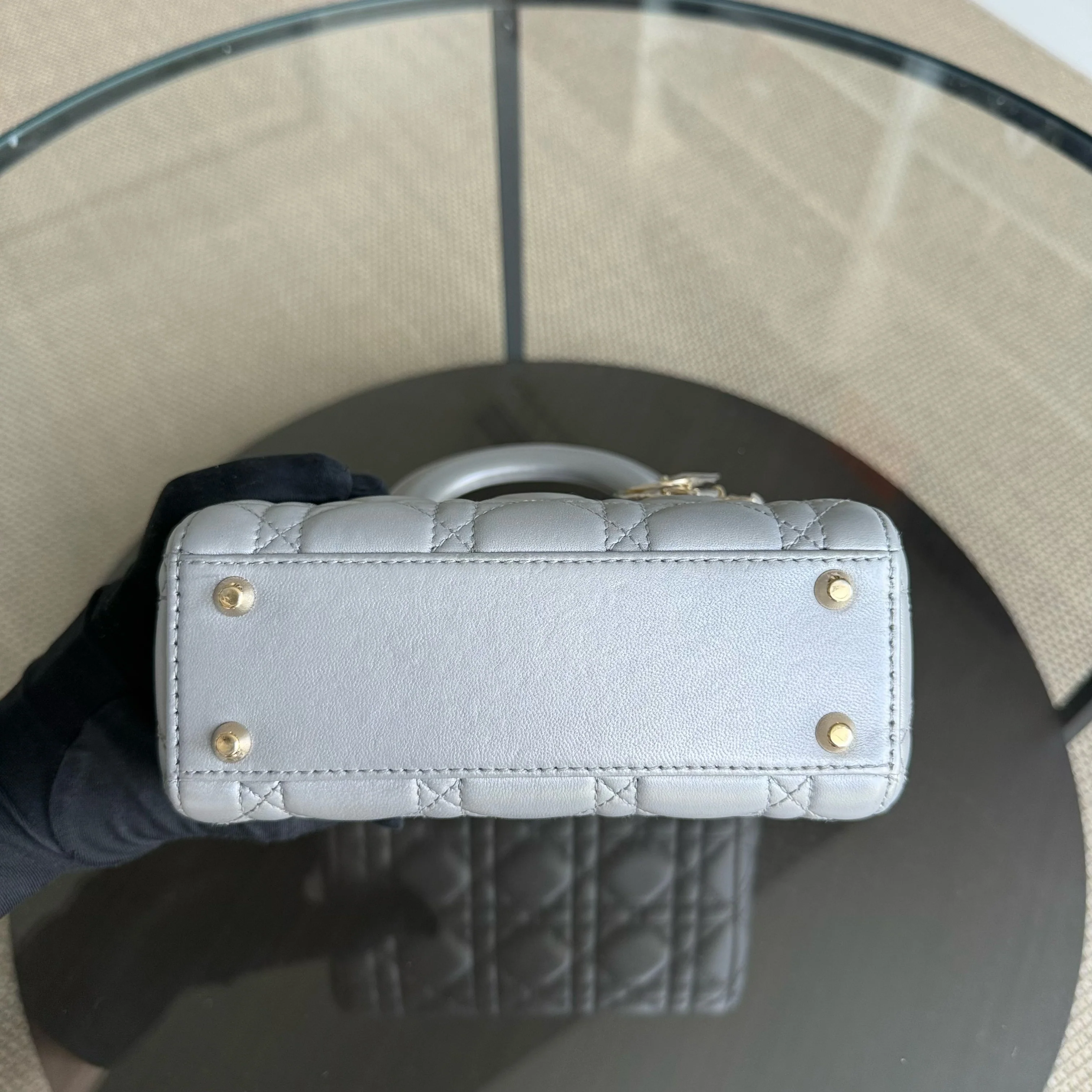 Dior Lady Mini - Cannage Lambskin Silver Gold Hardware Chain Strap