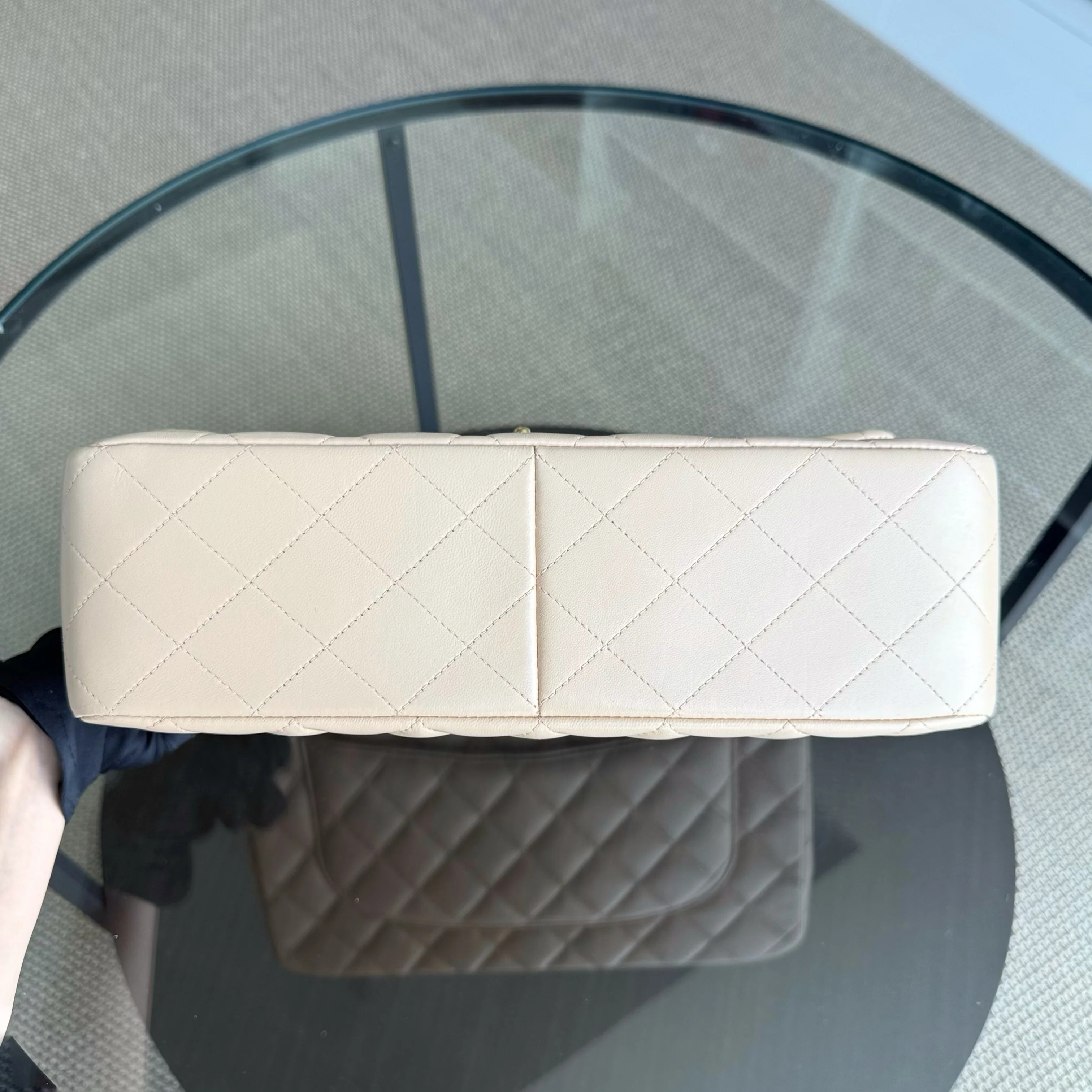 Chanel Classic Flap Jumbo - 30CM Quilted Lambskin Single Flap Light Beige Gold Hardware Series 14