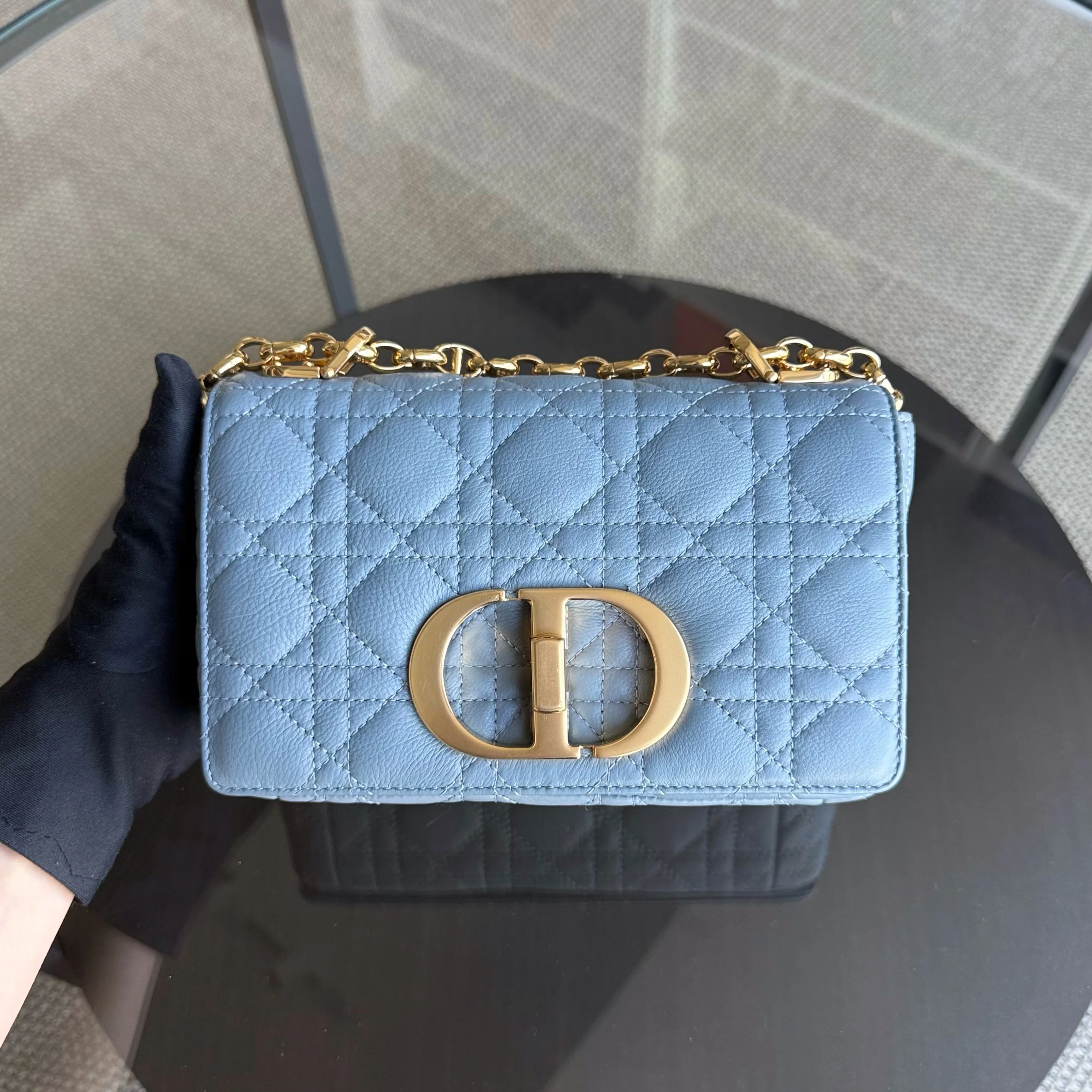 Dior Caro Small - Cannage Calfskin Haze Blue Gold Hardware