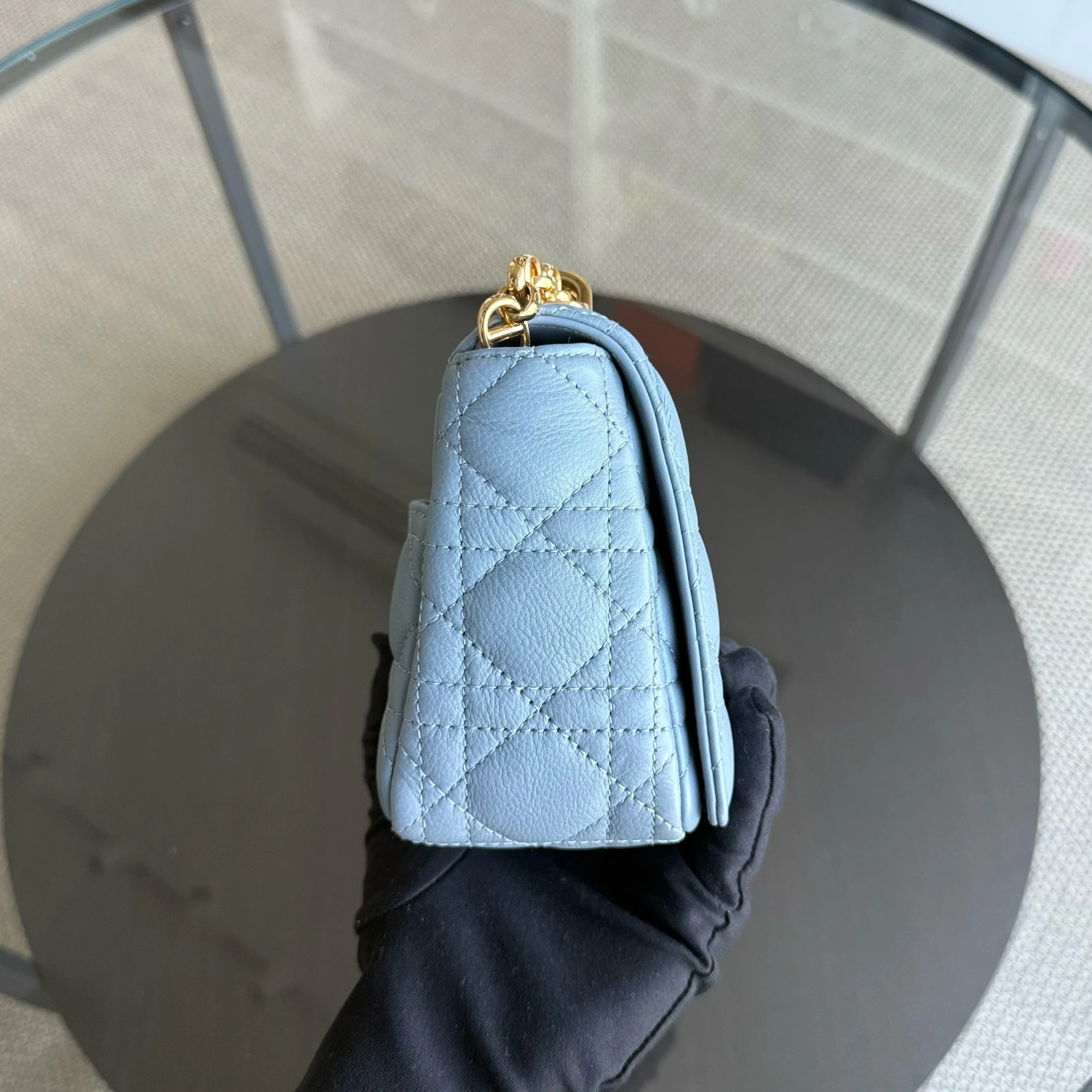 Dior Caro Small - Cannage Calfskin Haze Blue Gold Hardware