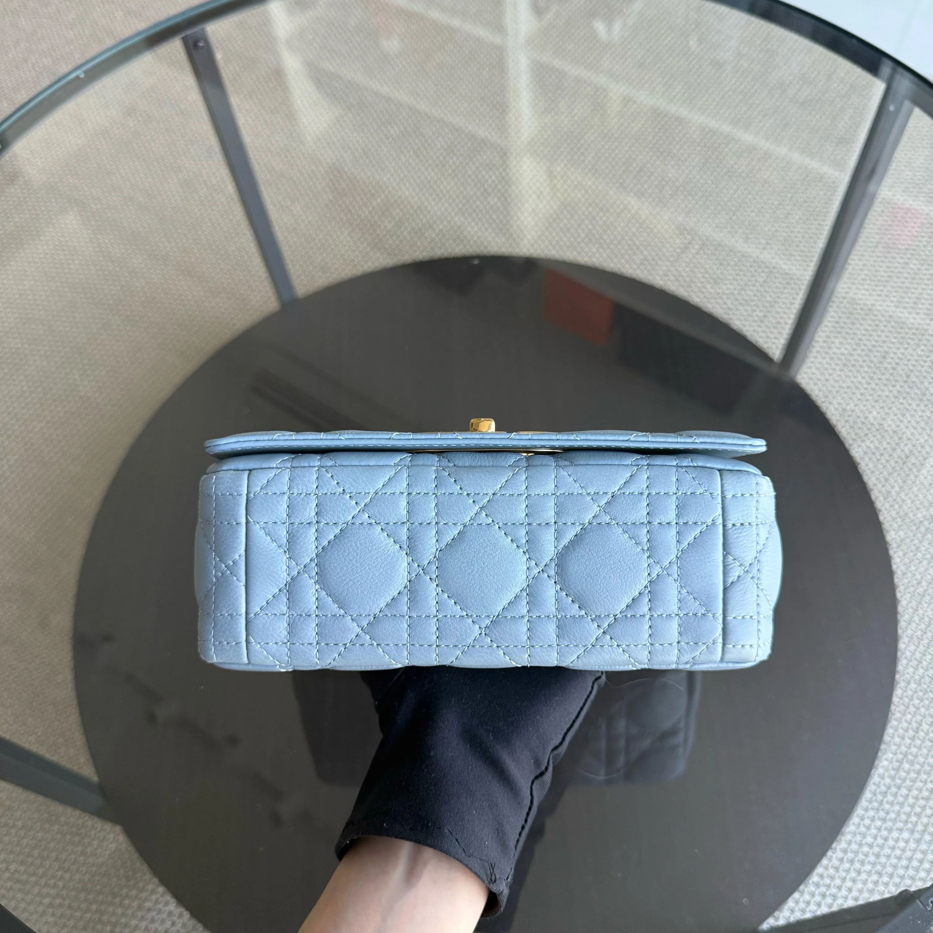 Dior Caro Small - Cannage Calfskin Haze Blue Gold Hardware