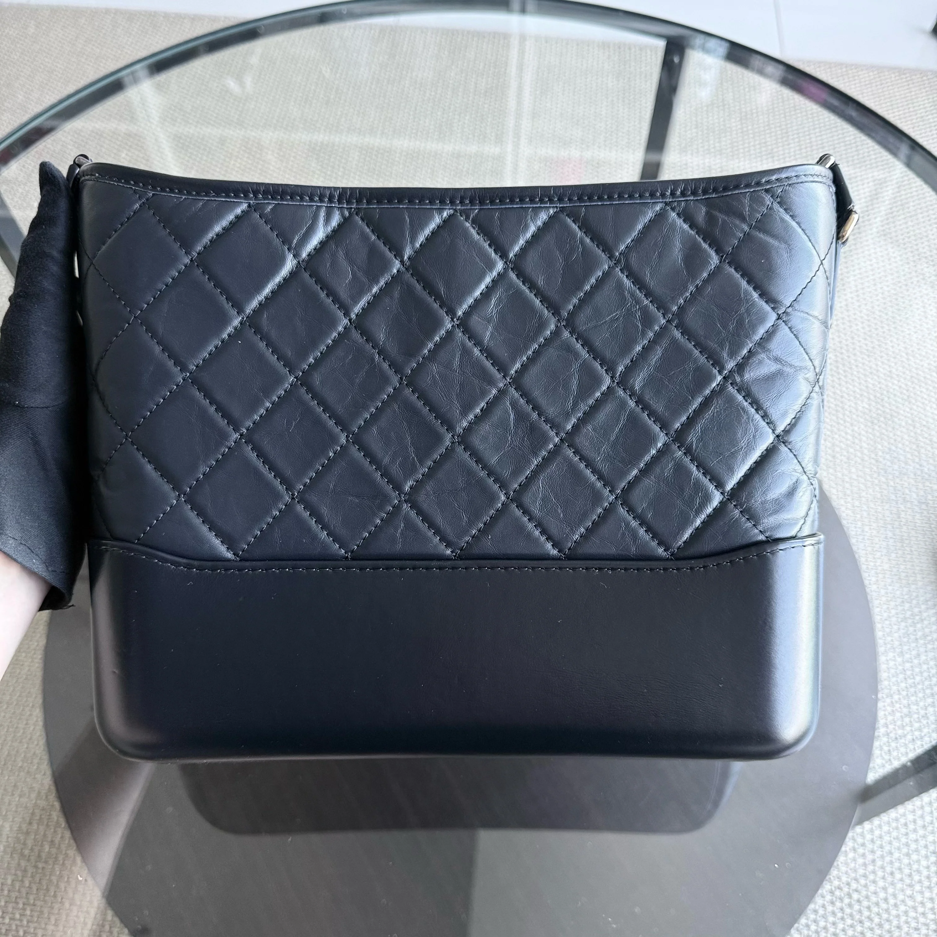 Chanel Gabrielle Medium - Quilted Aged Calfskin Dark Navy Blue Gold Hardware 26