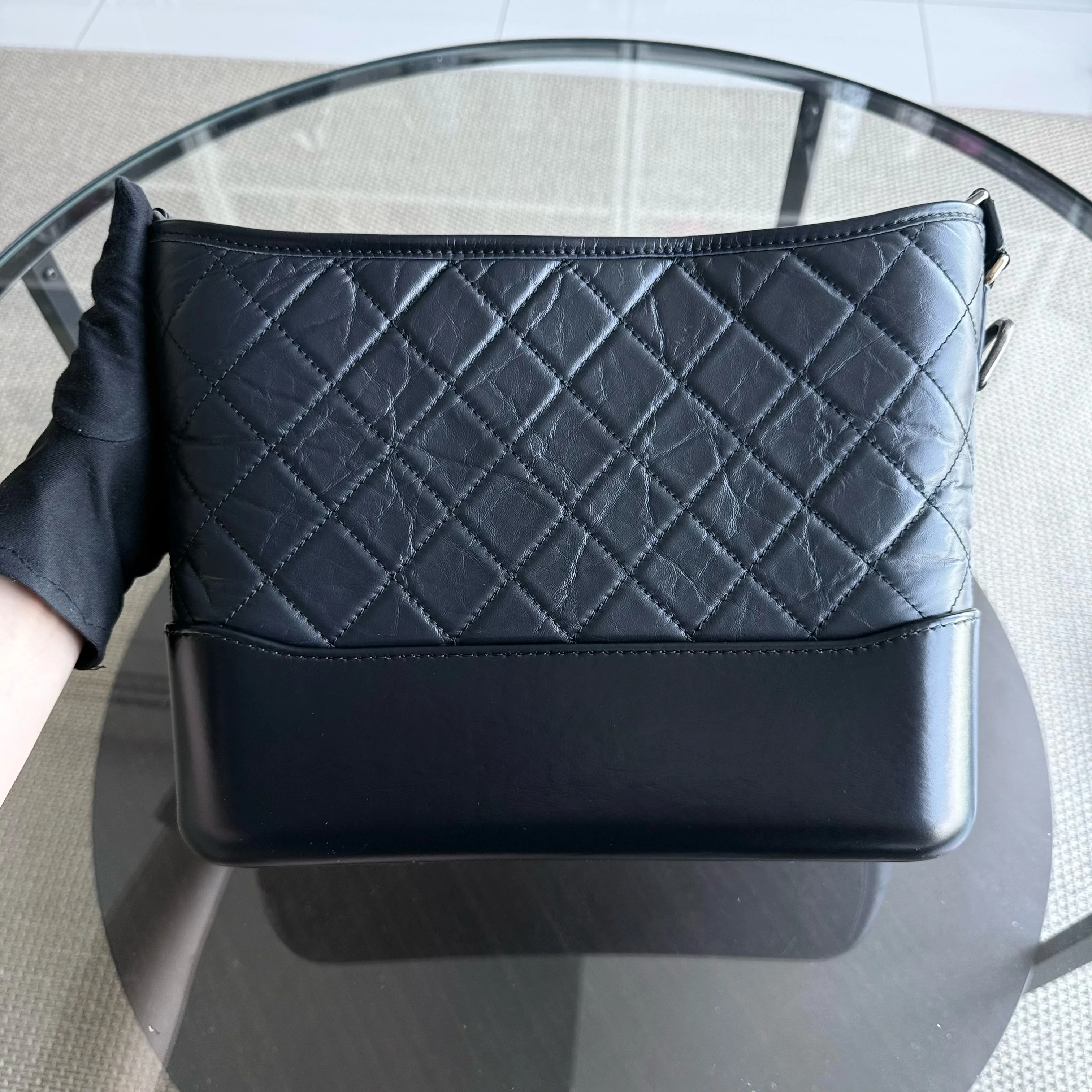 Chanel Gabrielle Medium - Quilted Aged Calfskin Dark Navy Blue Gold Hardware 26