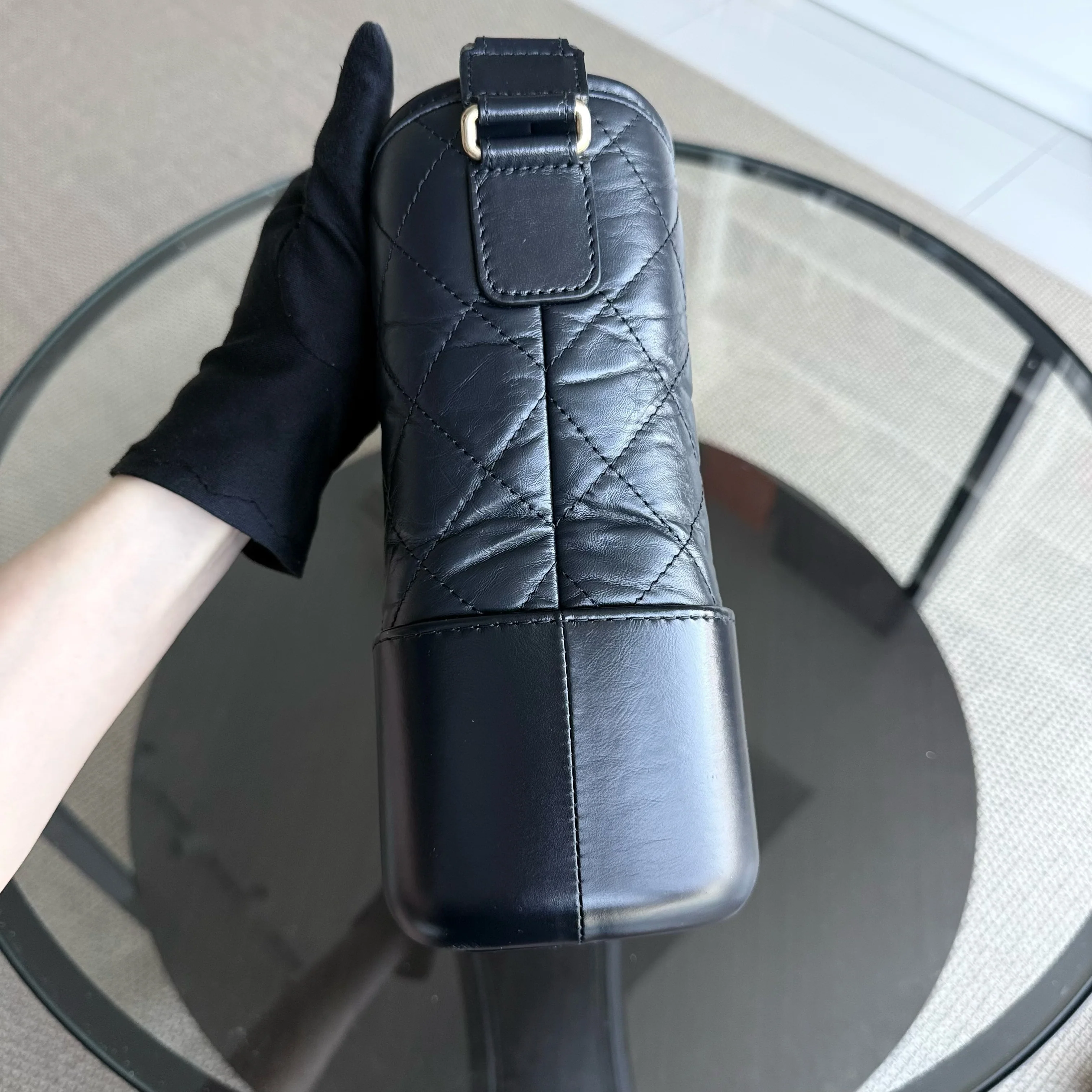 Chanel Gabrielle Medium - Quilted Aged Calfskin Dark Navy Blue Gold Hardware 26