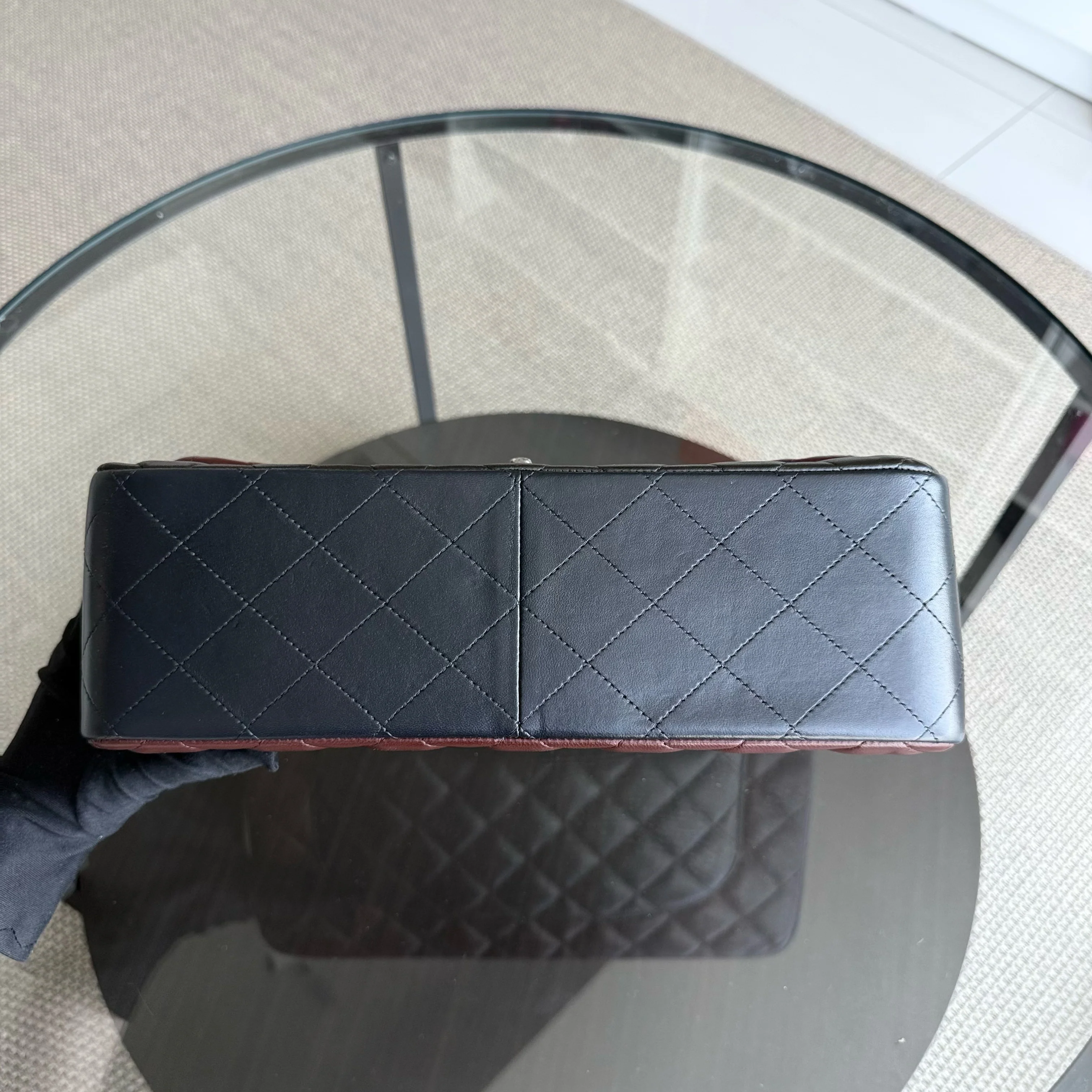 Chanel Classic Flap Jumbo - Quilted Lambskin Bi-Color Burgundy Black Silver Hardware Series 18