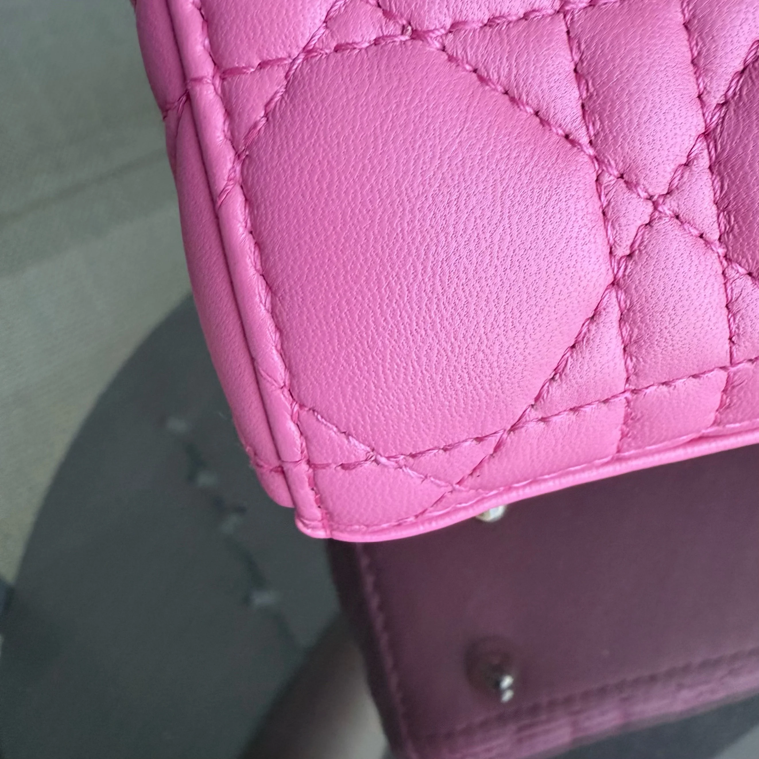 Dior Lady Small - Cannage Lambskin Brabie Pink Gold Hardware Badge Charm