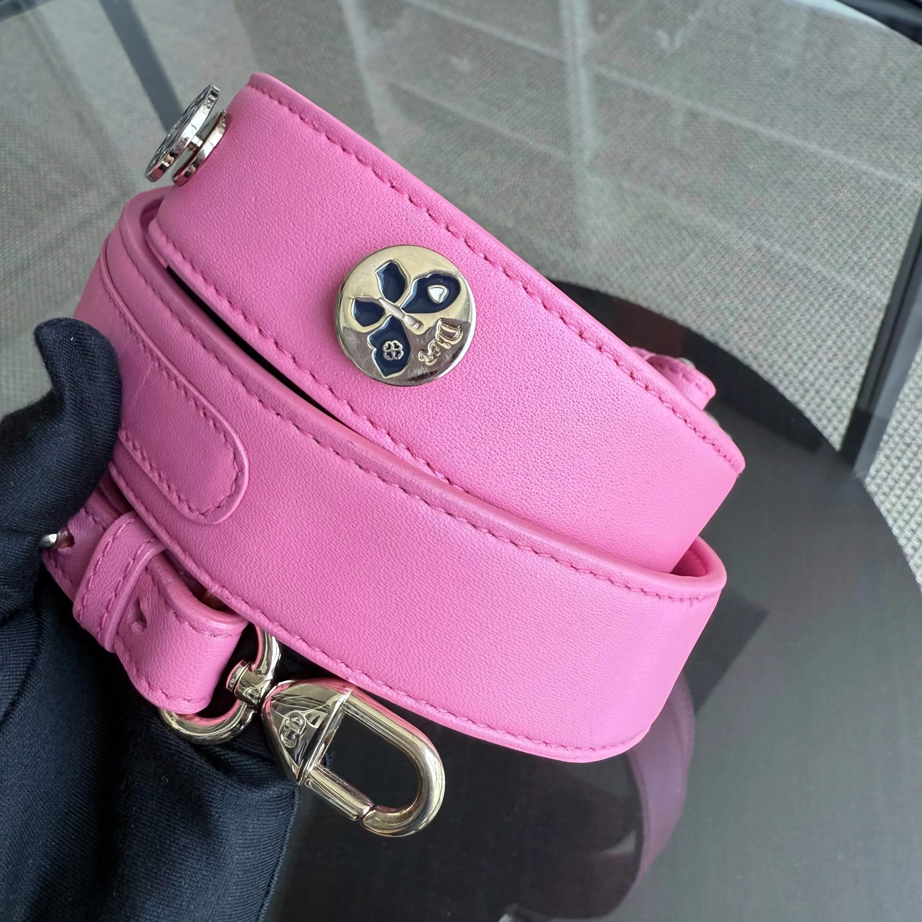 Dior Lady Small - Cannage Lambskin Brabie Pink Gold Hardware Badge Charm