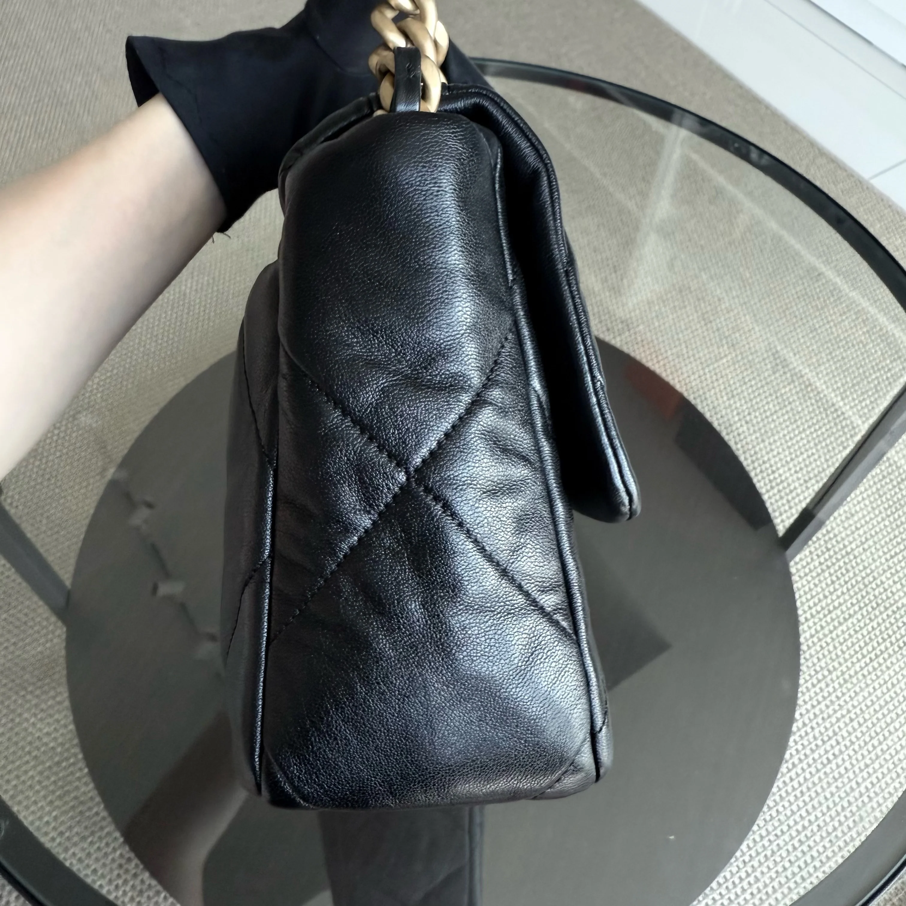 Chanel 19 Bag Medium - Quilted Goatskin Black Gold Hardware Two-tone Series 29