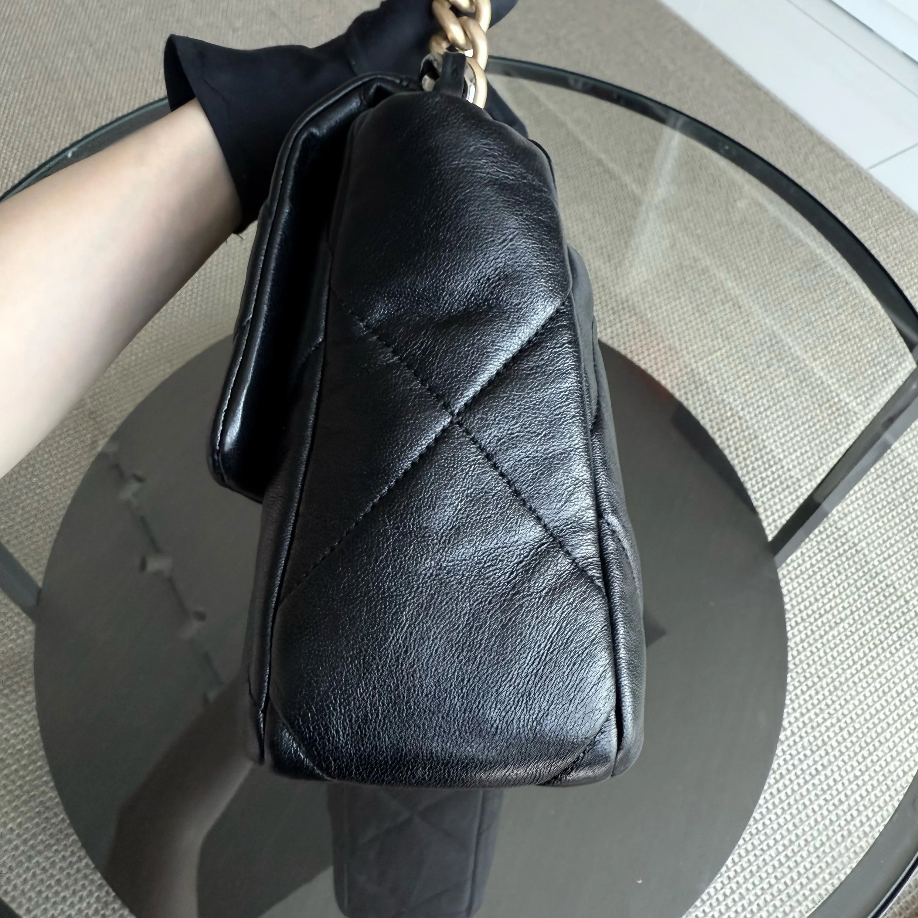 Chanel 19 Bag Medium - Quilted Goatskin Black Gold Hardware Two-tone Series 29