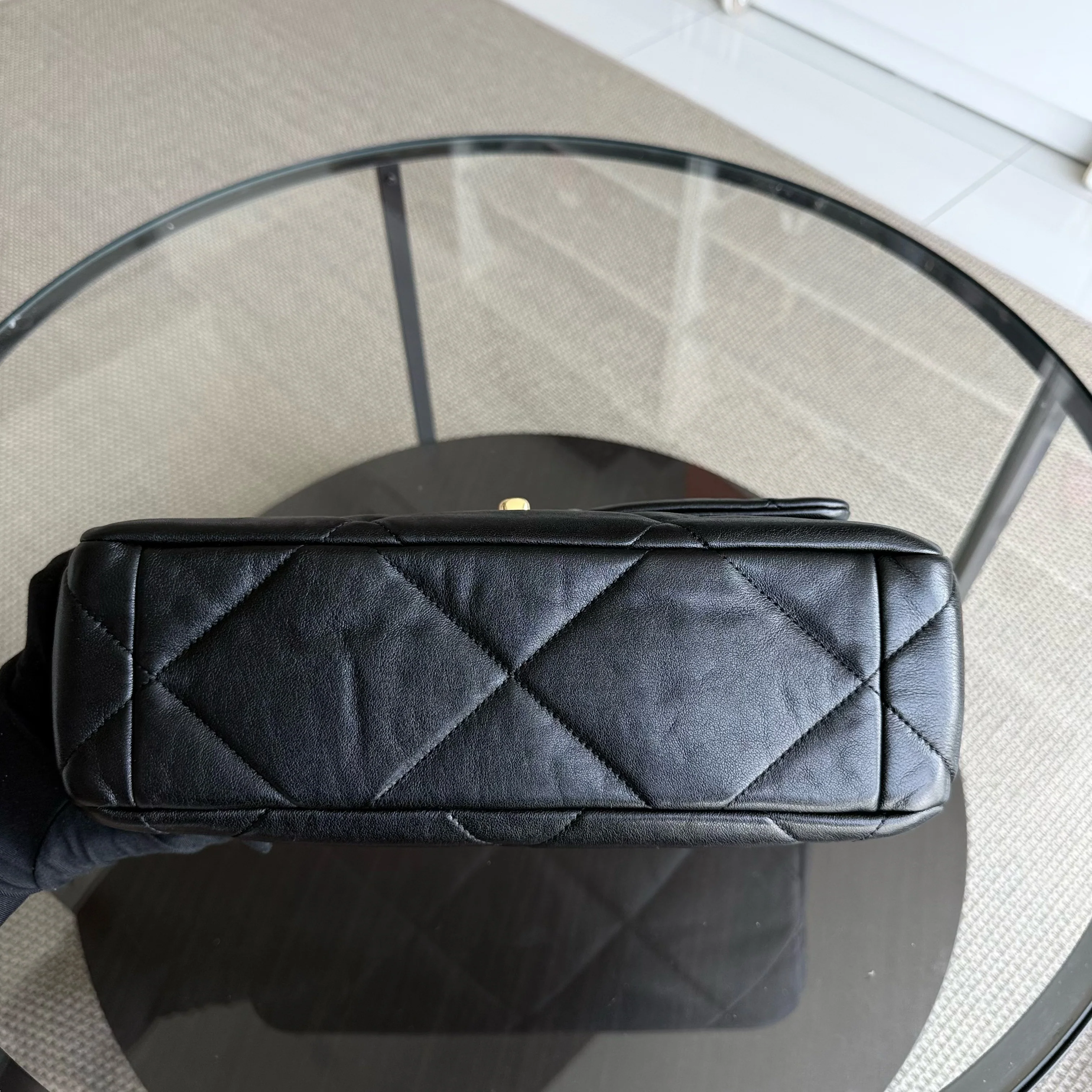 Chanel 19 Bag Medium - Quilted Goatskin Black Gold Hardware Two-tone Series 29