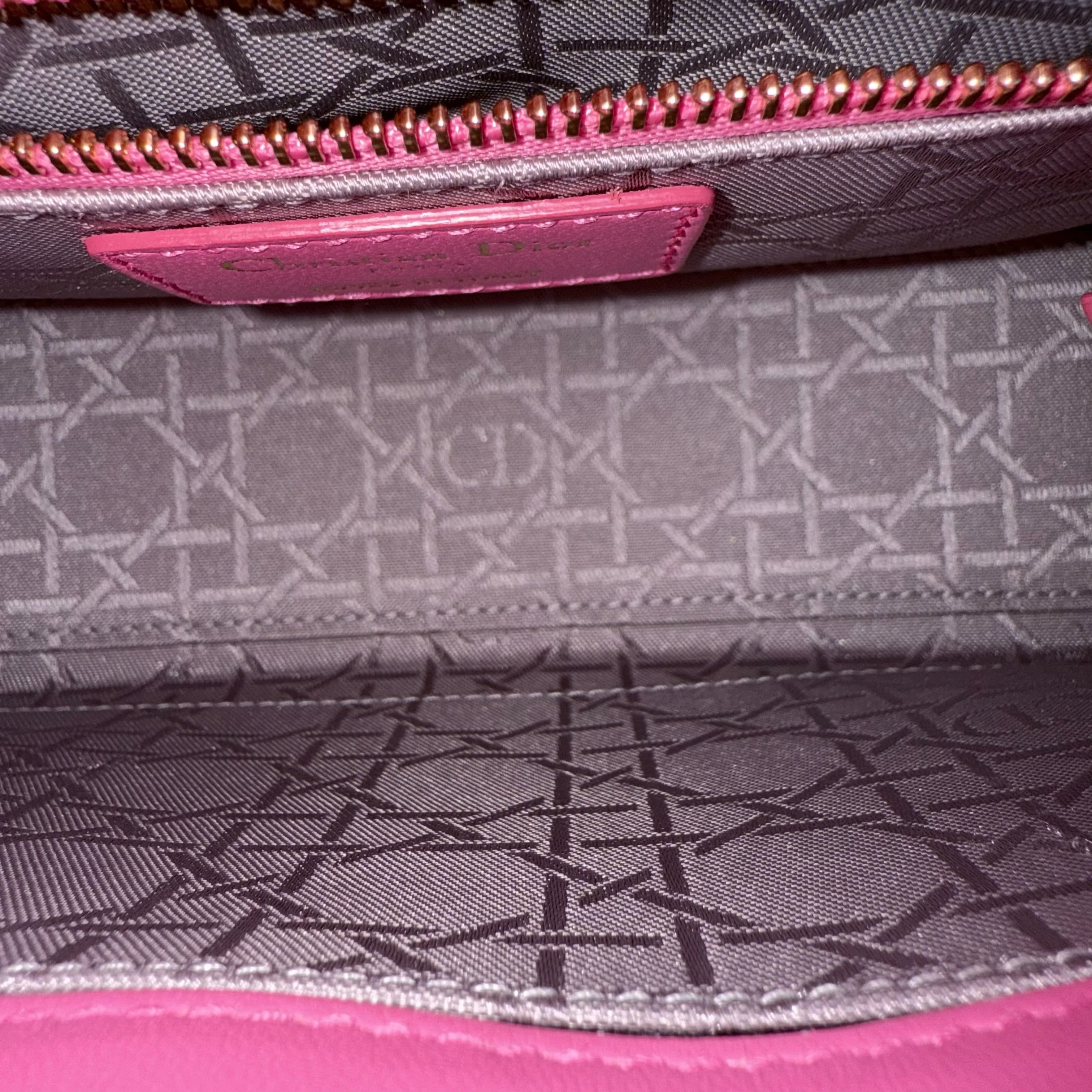 Dior Lady Small - Cannage Lambskin Brabie Pink Gold Hardware Badge Charm