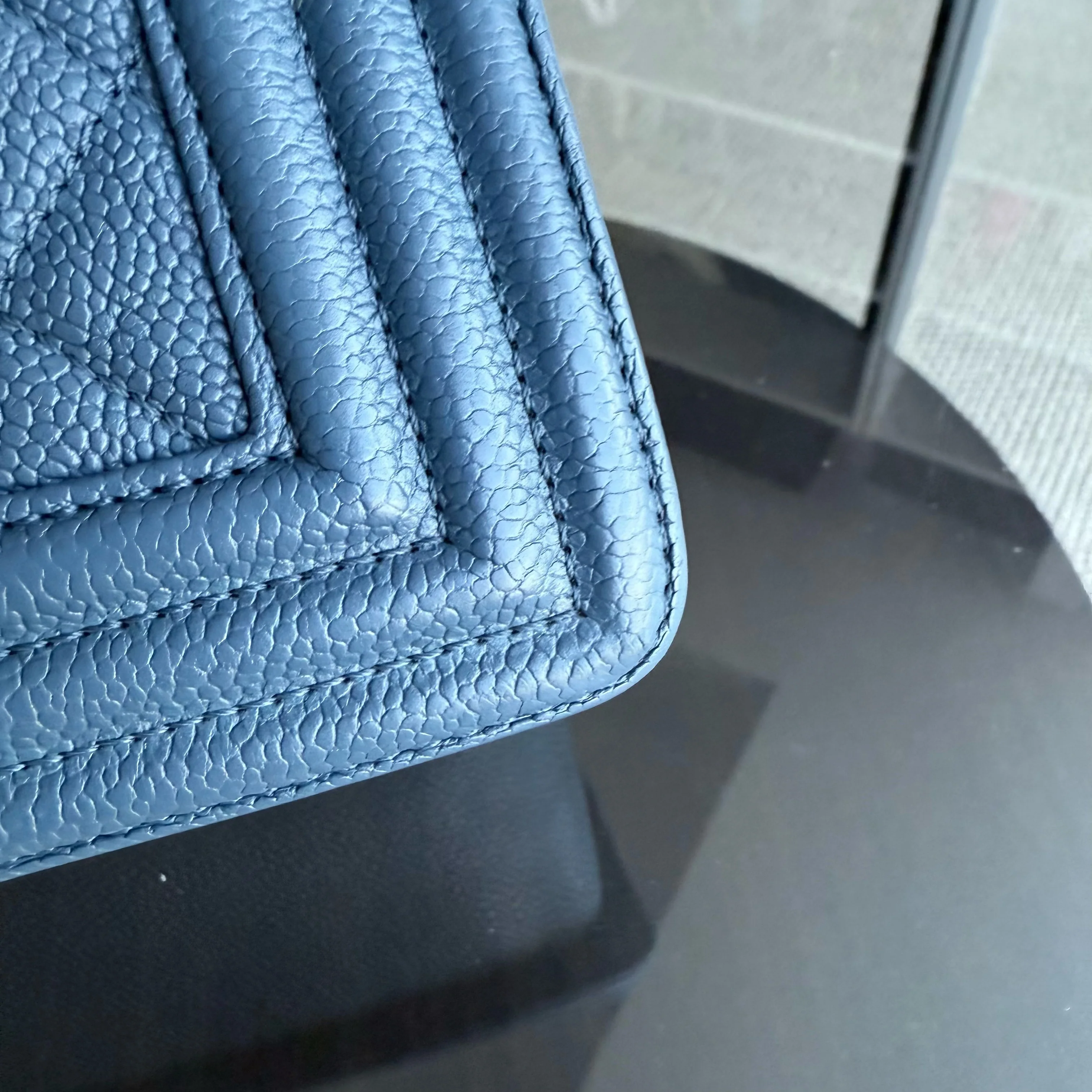 Chanel Boy New Medium - Caviar 28CM Quilted Grained Calfskin Blue Gold Hardware Series 23