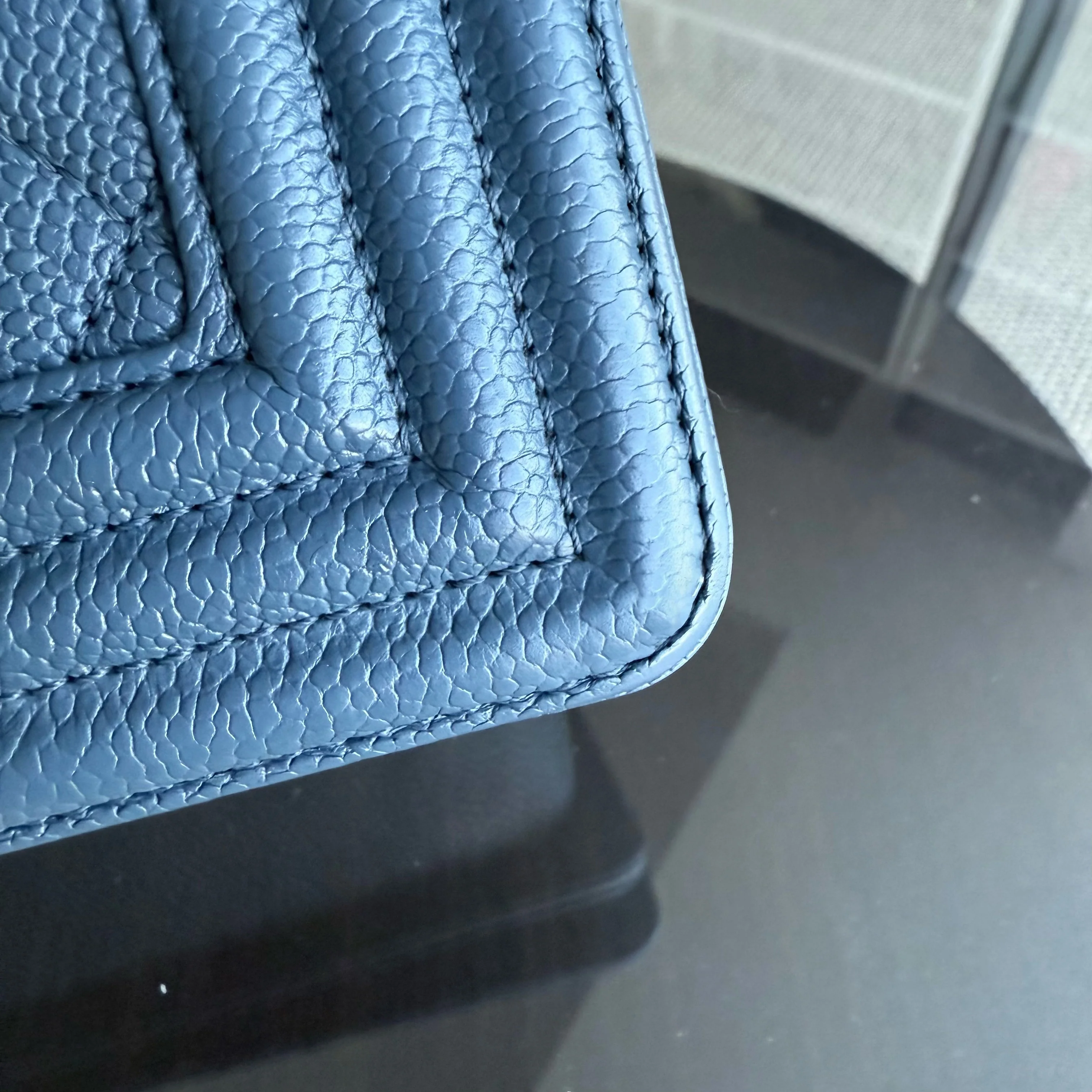 Chanel Boy New Medium - Caviar 28CM Quilted Grained Calfskin Blue Gold Hardware Series 23