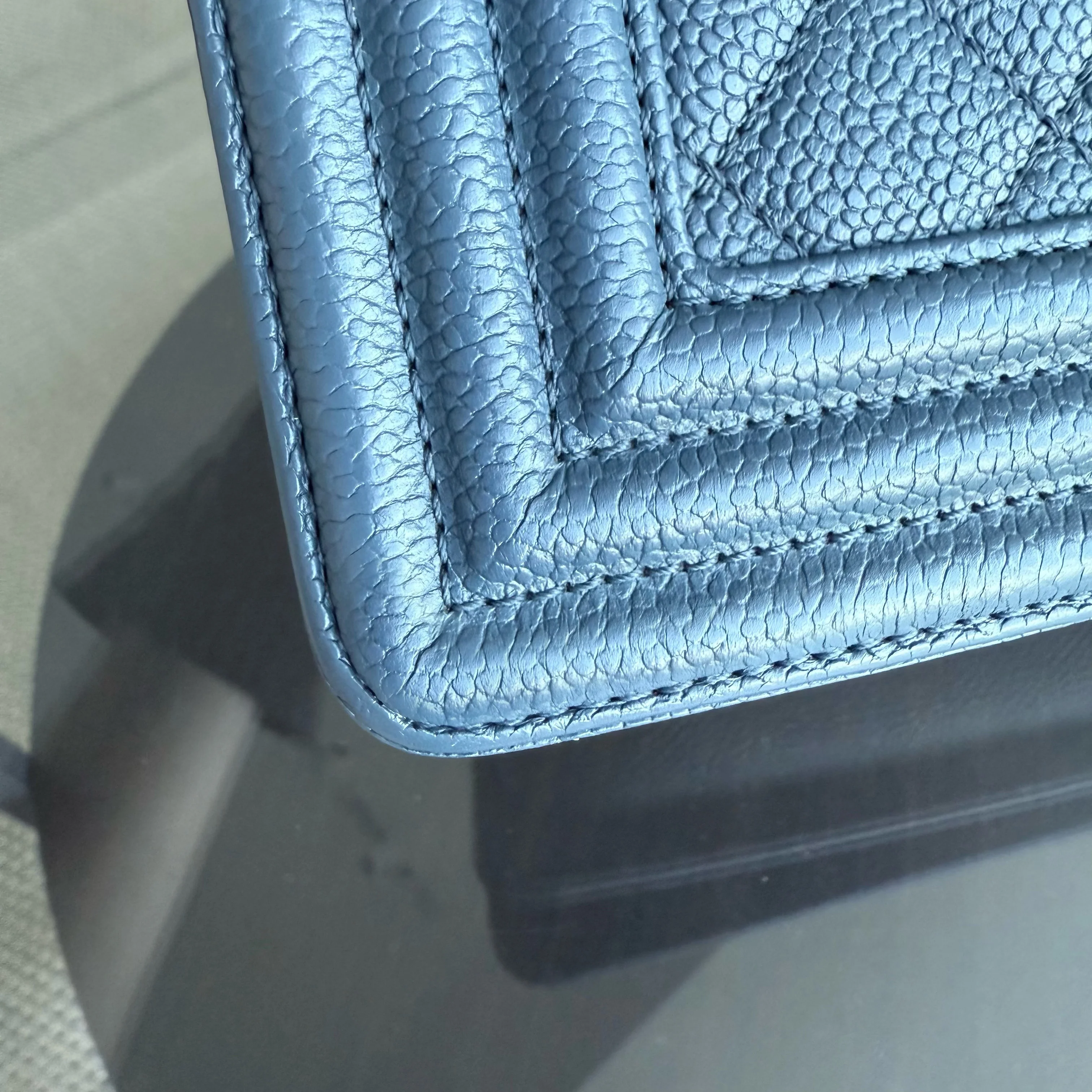 Chanel Boy New Medium - Caviar 28CM Quilted Grained Calfskin Blue Gold Hardware Series 23