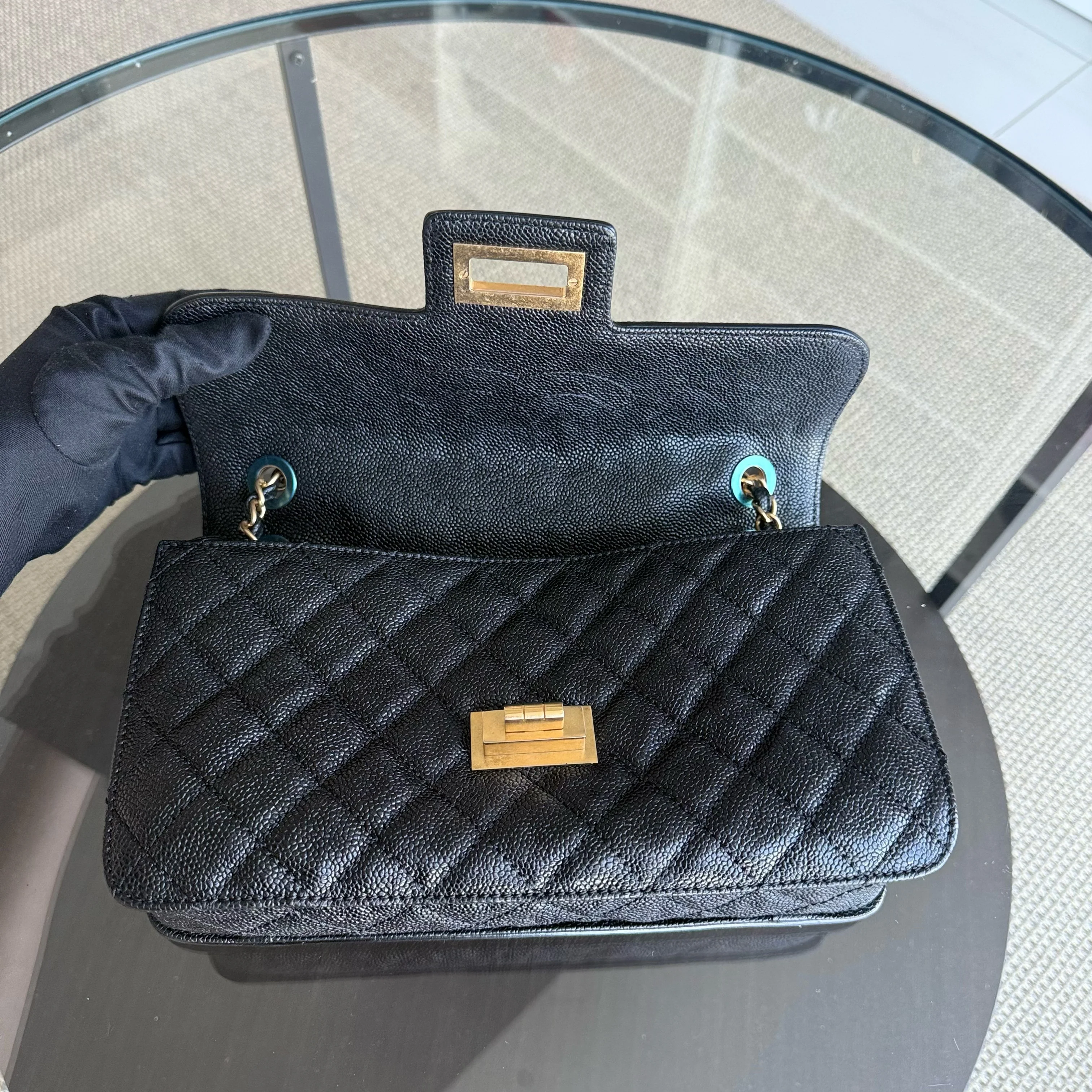 Chanel Mademoiselle 2.55 Lock Flap - Caviar Quilted Grained Calfskin Black Gold Hardware Series 16