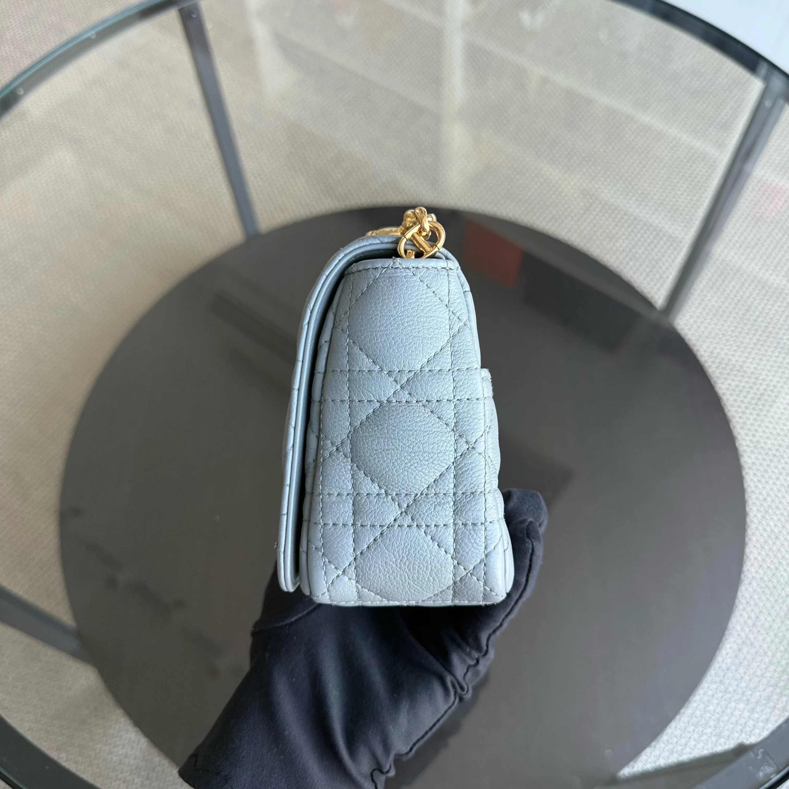 Dior Caro Small - Cannage Grained Calfskin Gray Grey Gold Hardware