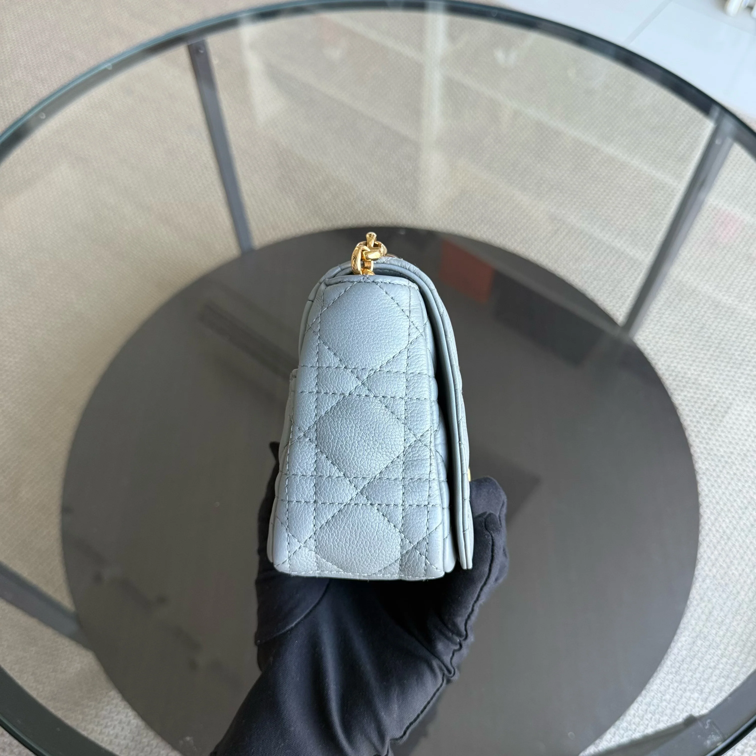 Dior Caro Small - Cannage Grained Calfskin Gray Grey Gold Hardware
