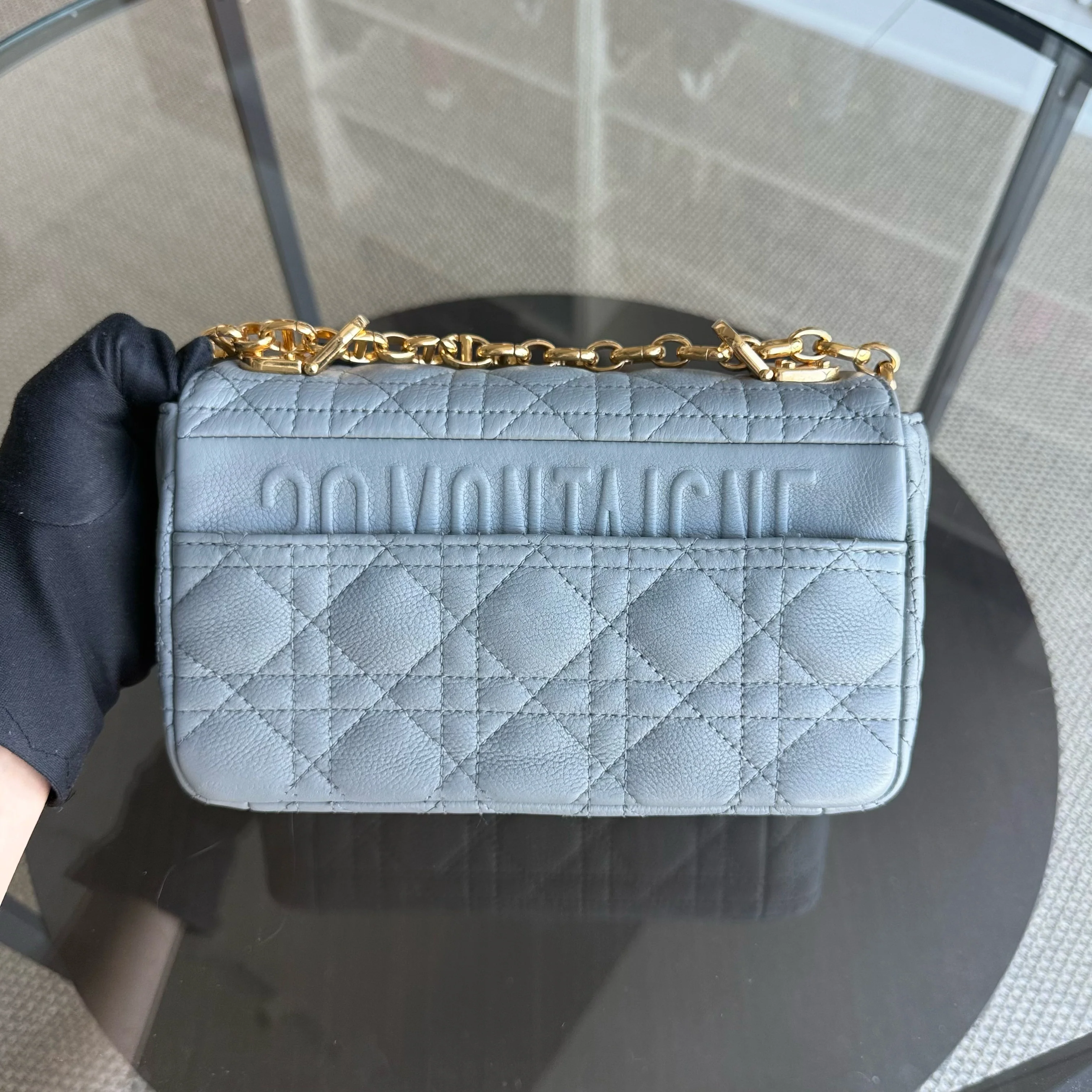 Dior Caro Small - Cannage Grained Calfskin Gray Grey Gold Hardware