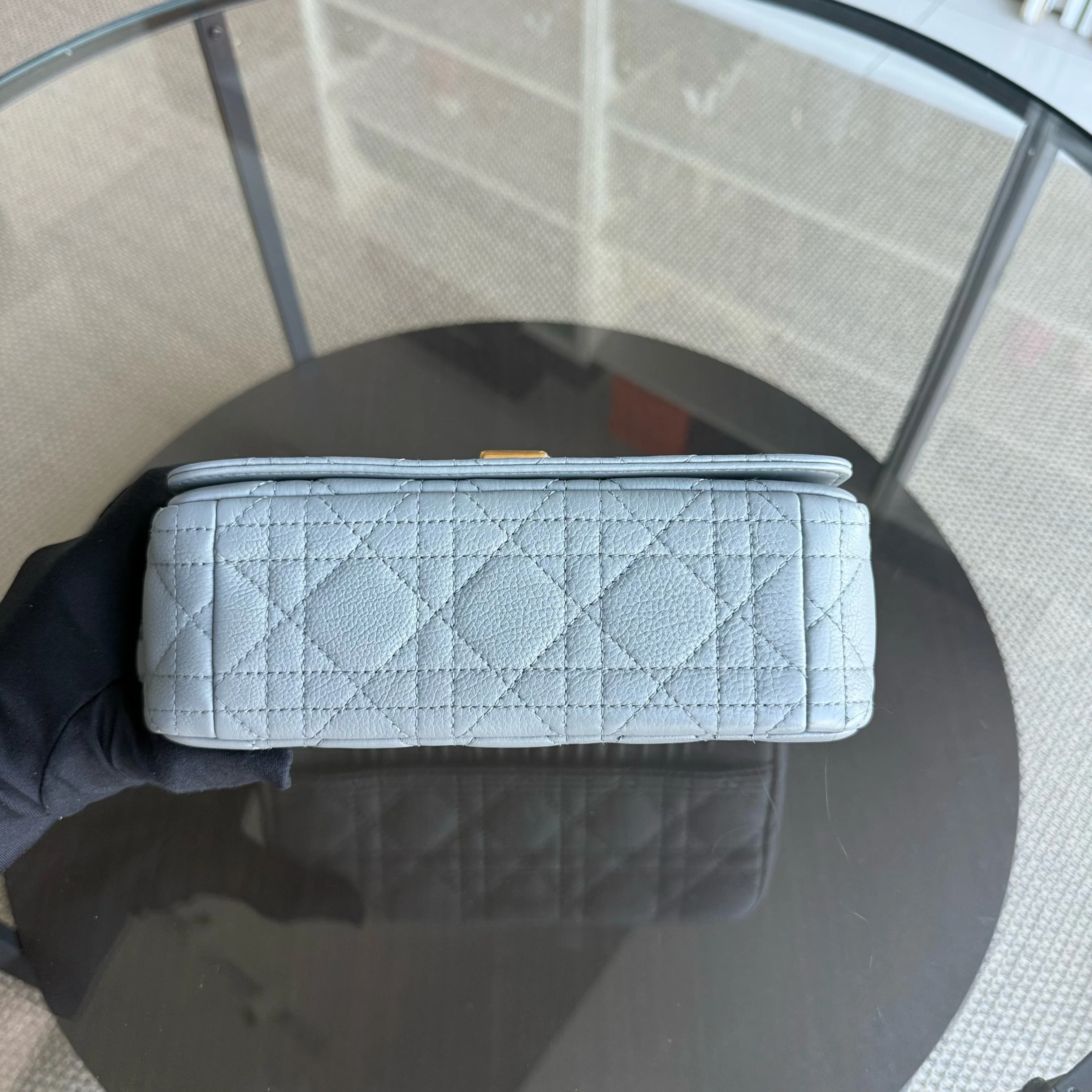 Dior Caro Small - Cannage Grained Calfskin Gray Grey Gold Hardware