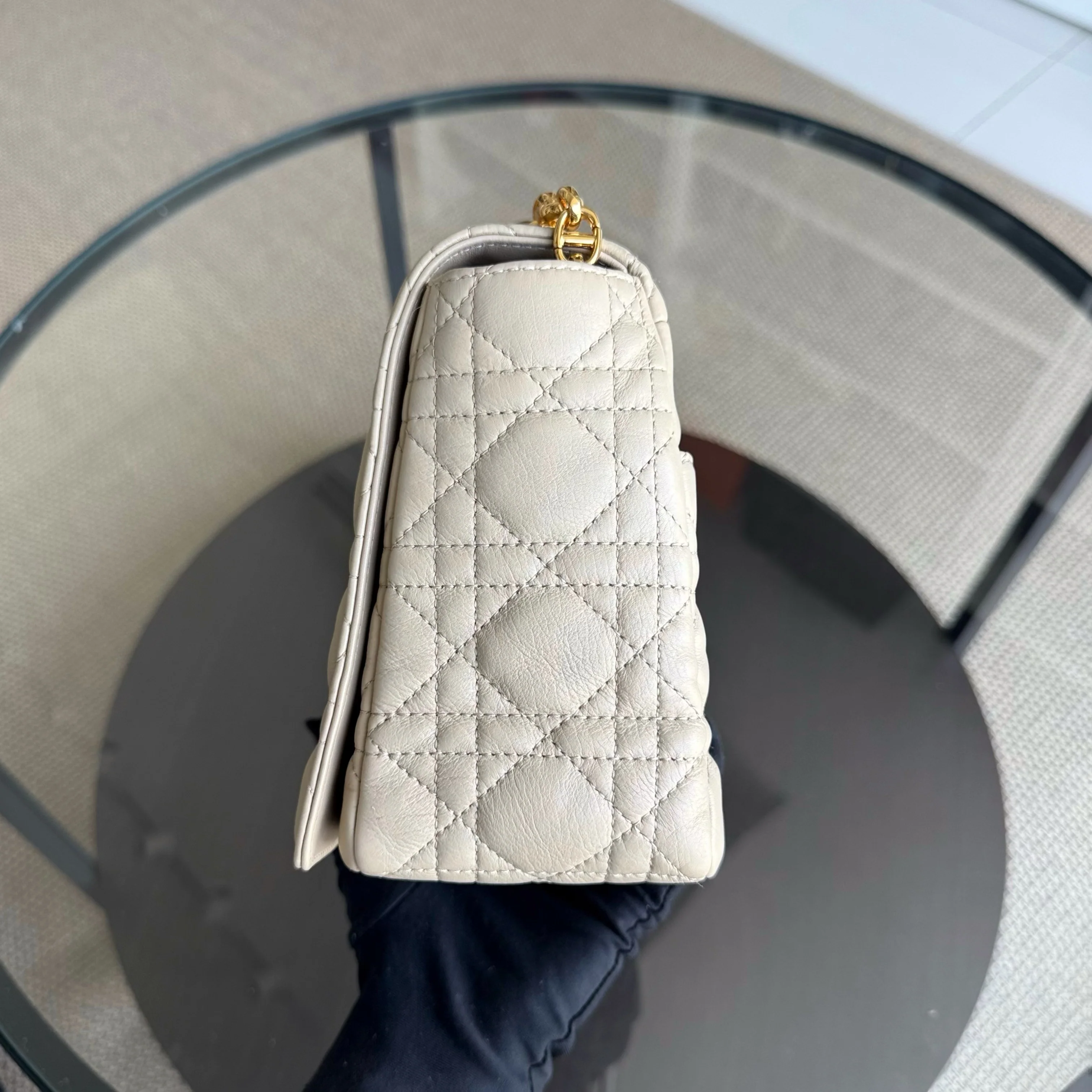 Dior Caro Large - Cannage Grained Calfskin Light Beige Gold Hardware