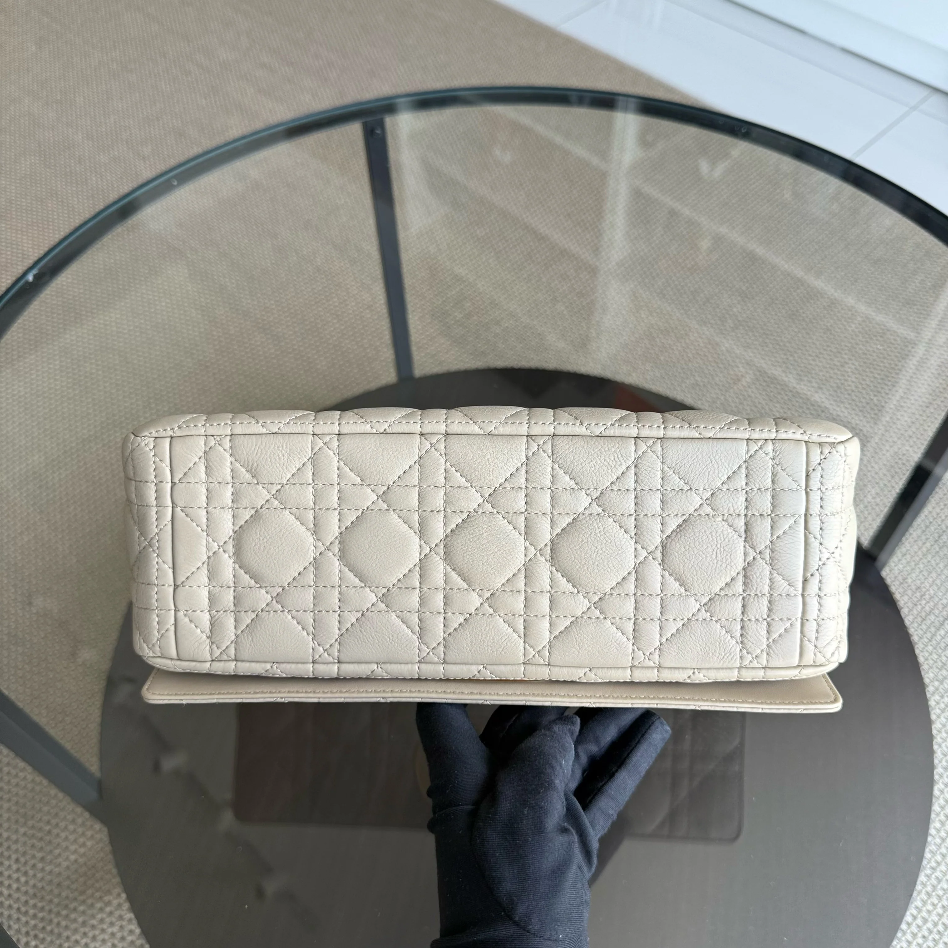 Dior Caro Large - Cannage Grained Calfskin Light Beige Gold Hardware