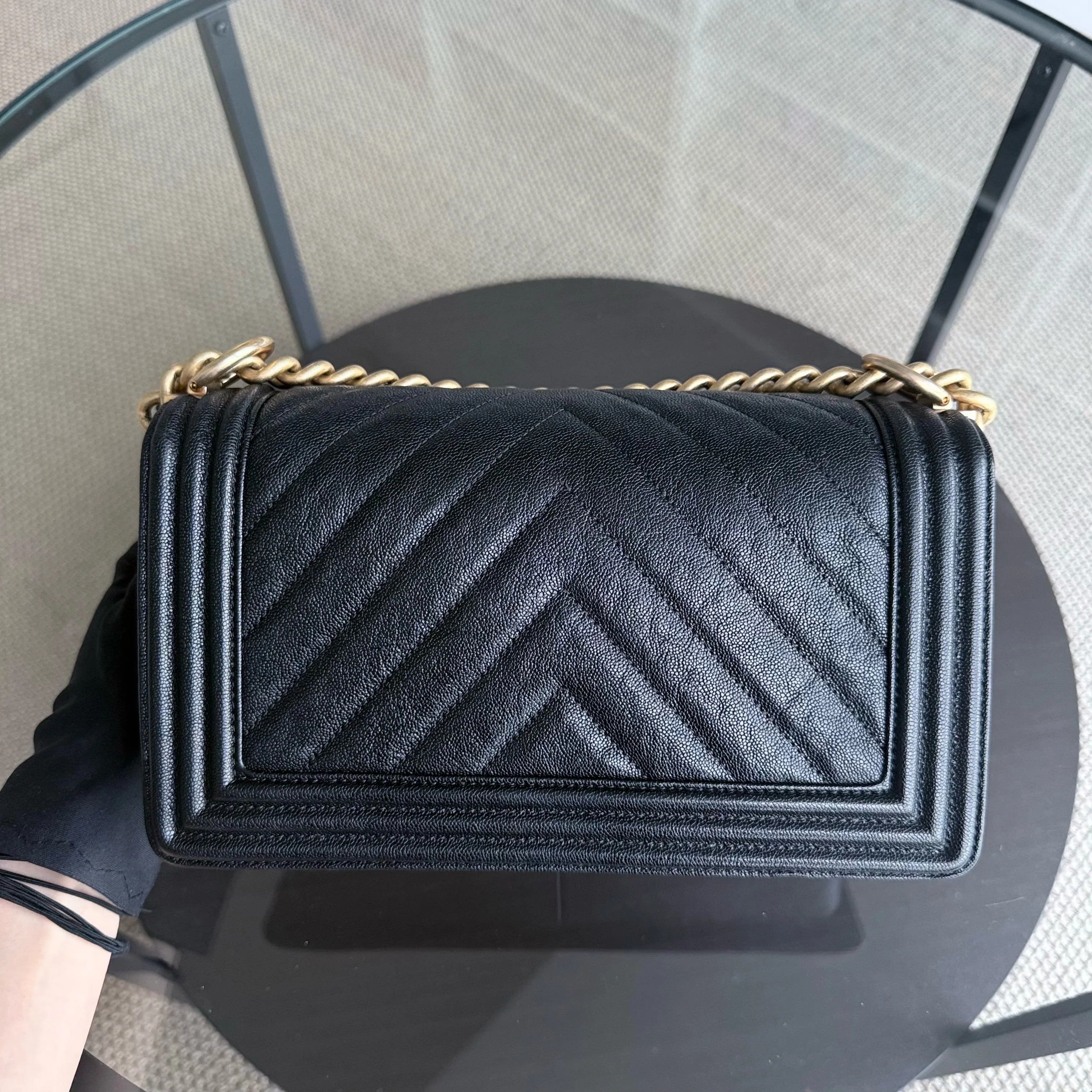 Chanel Boy Medim - Caviar 25CM Grained Calfskin Chevron Black Gold Hardware Series 26