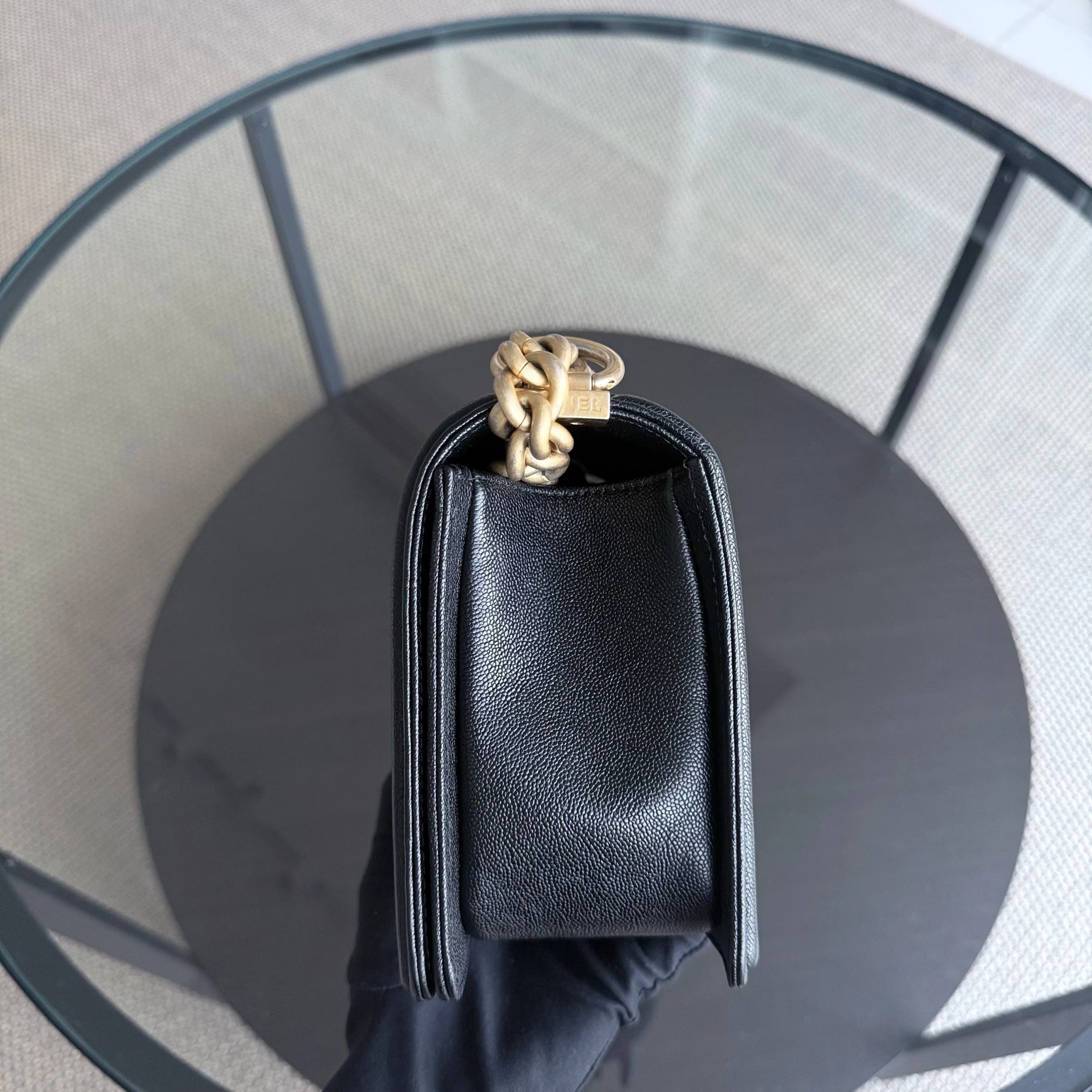 Chanel Boy Medim - Caviar 25CM Grained Calfskin Chevron Black Gold Hardware Series 26