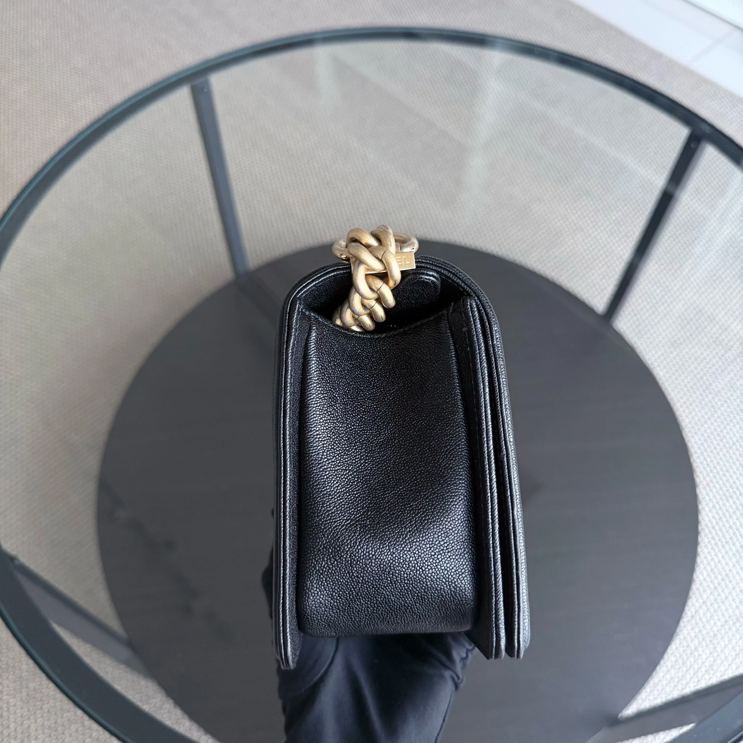 Chanel Boy Medim - Caviar 25CM Grained Calfskin Chevron Black Gold Hardware Series 26