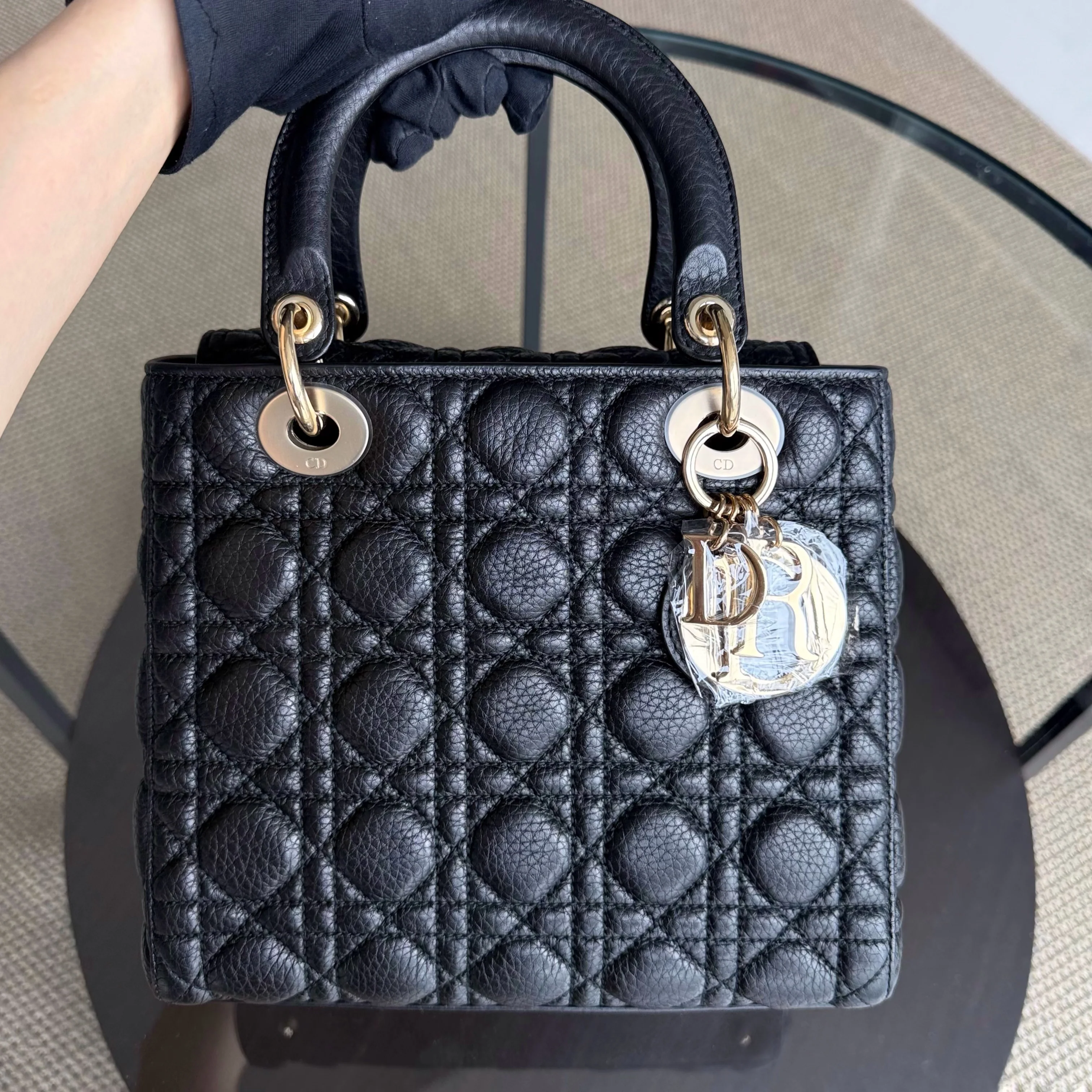 Dior Lady Medium Flap - Cannage Calfskin Black Gold Hardware