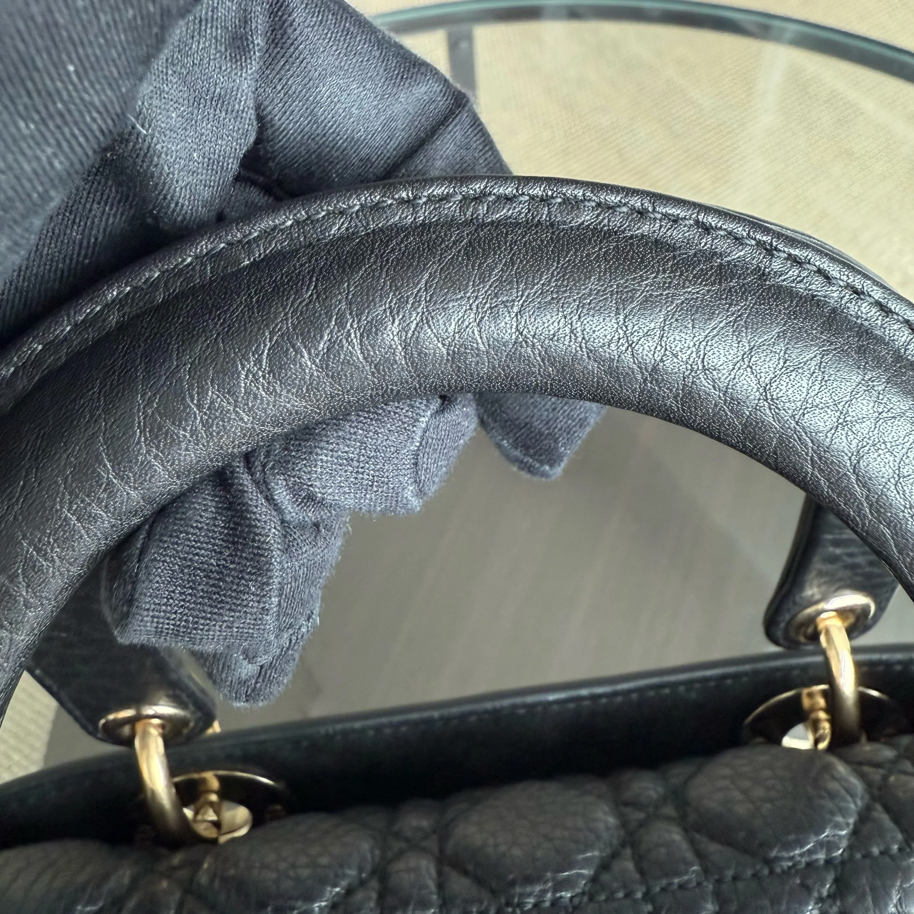 Dior Lady Medium Flap - Cannage Calfskin Black Gold Hardware