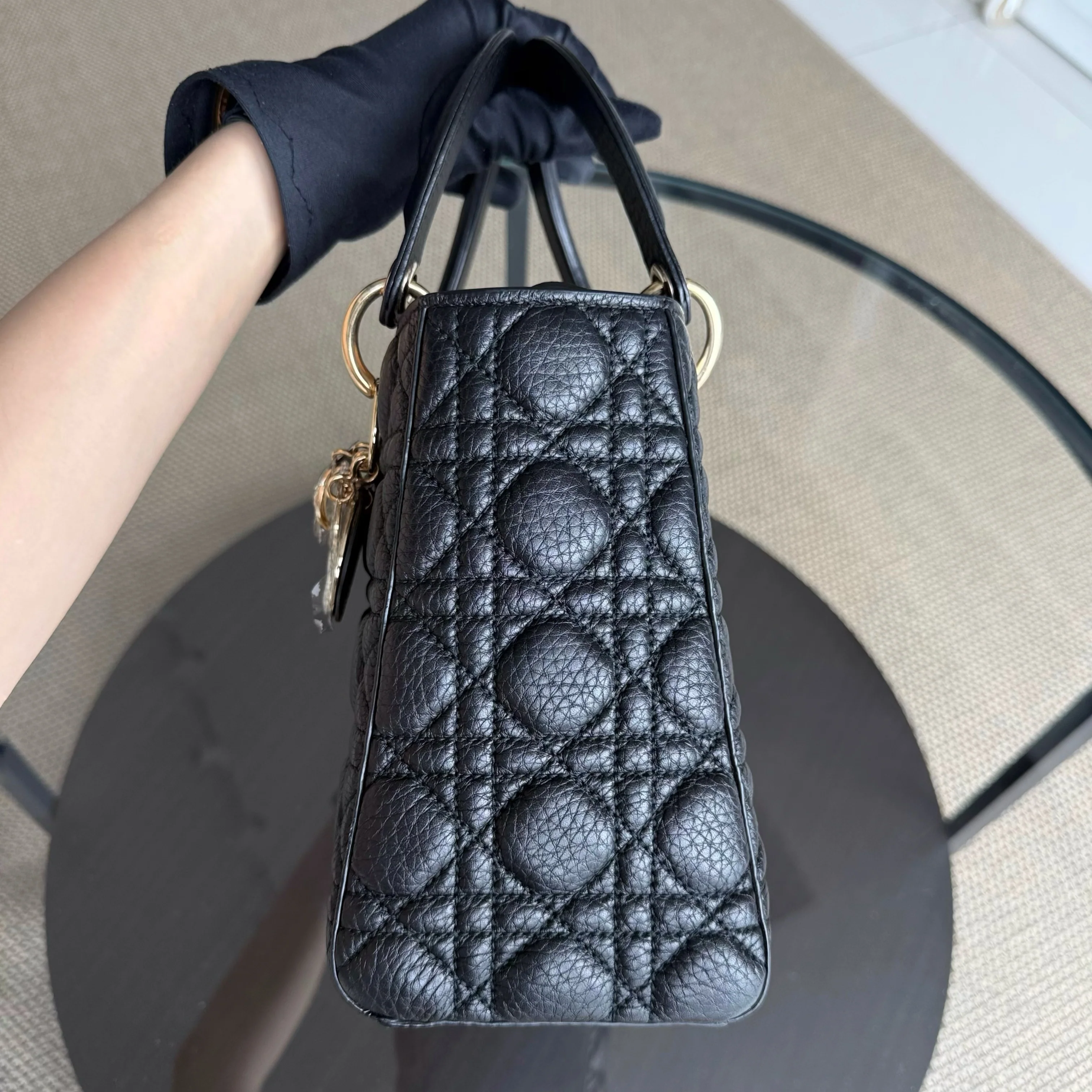 Dior Lady Medium Flap - Cannage Calfskin Black Gold Hardware