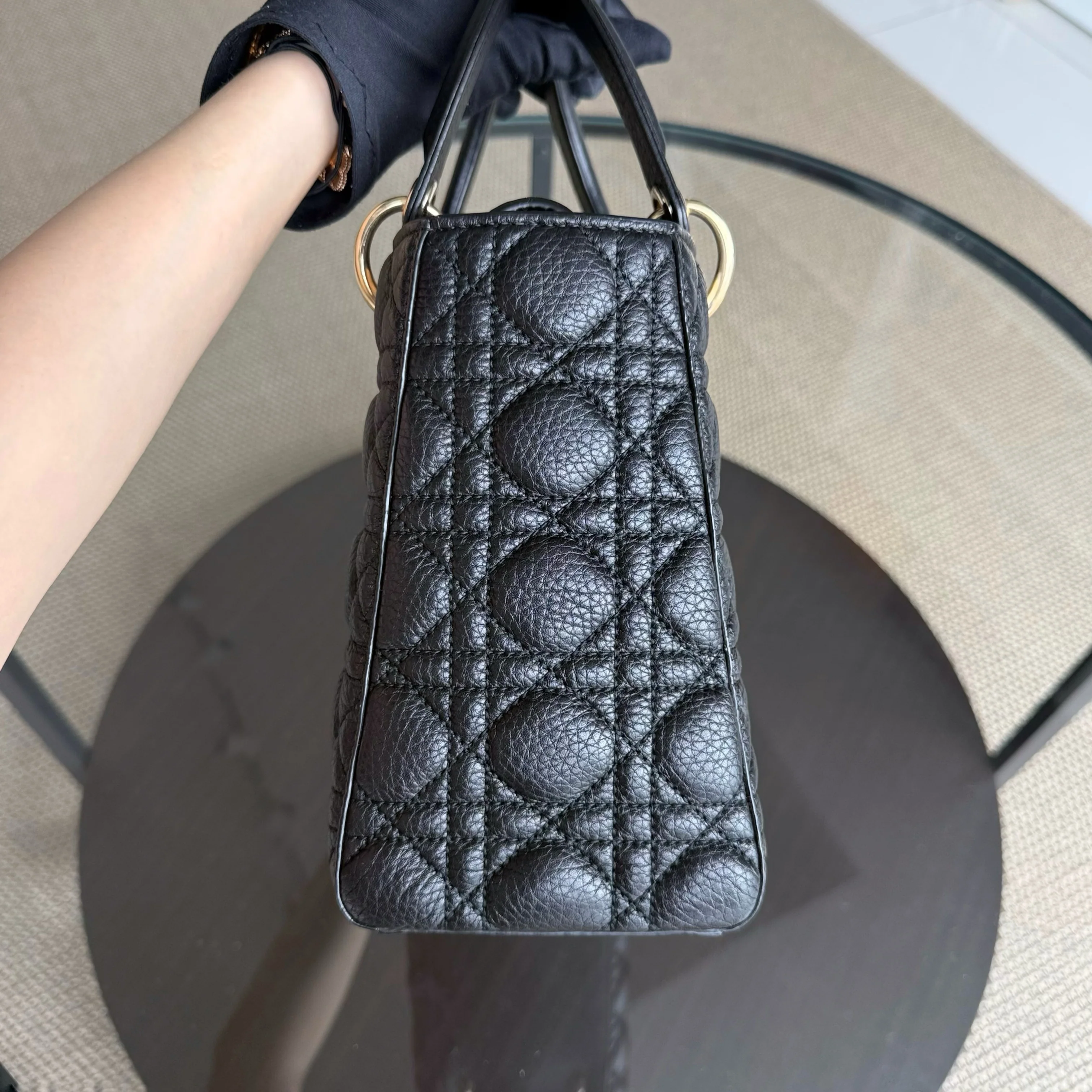 Dior Lady Medium Flap - Cannage Calfskin Black Gold Hardware