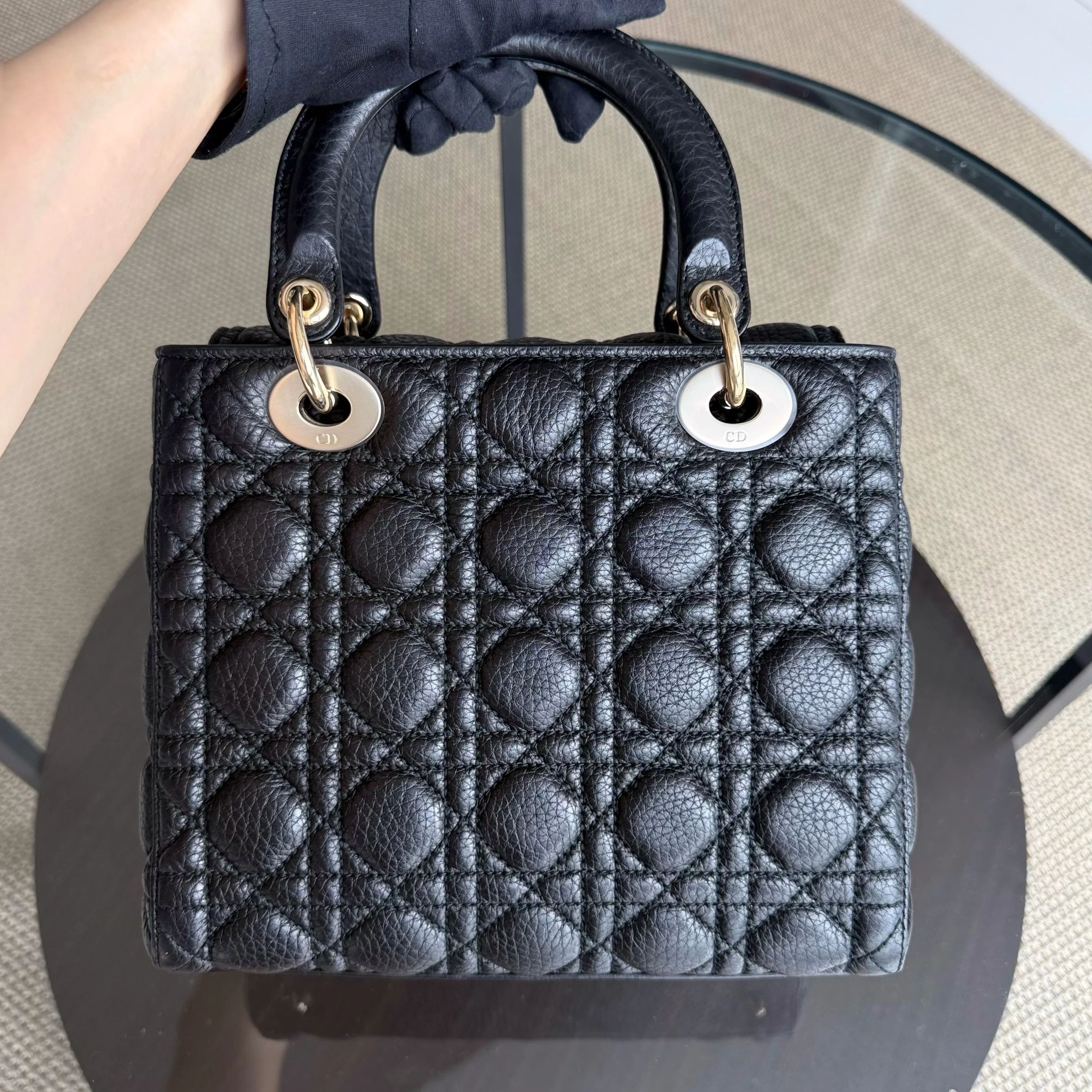 Dior Lady Medium Flap - Cannage Calfskin Black Gold Hardware