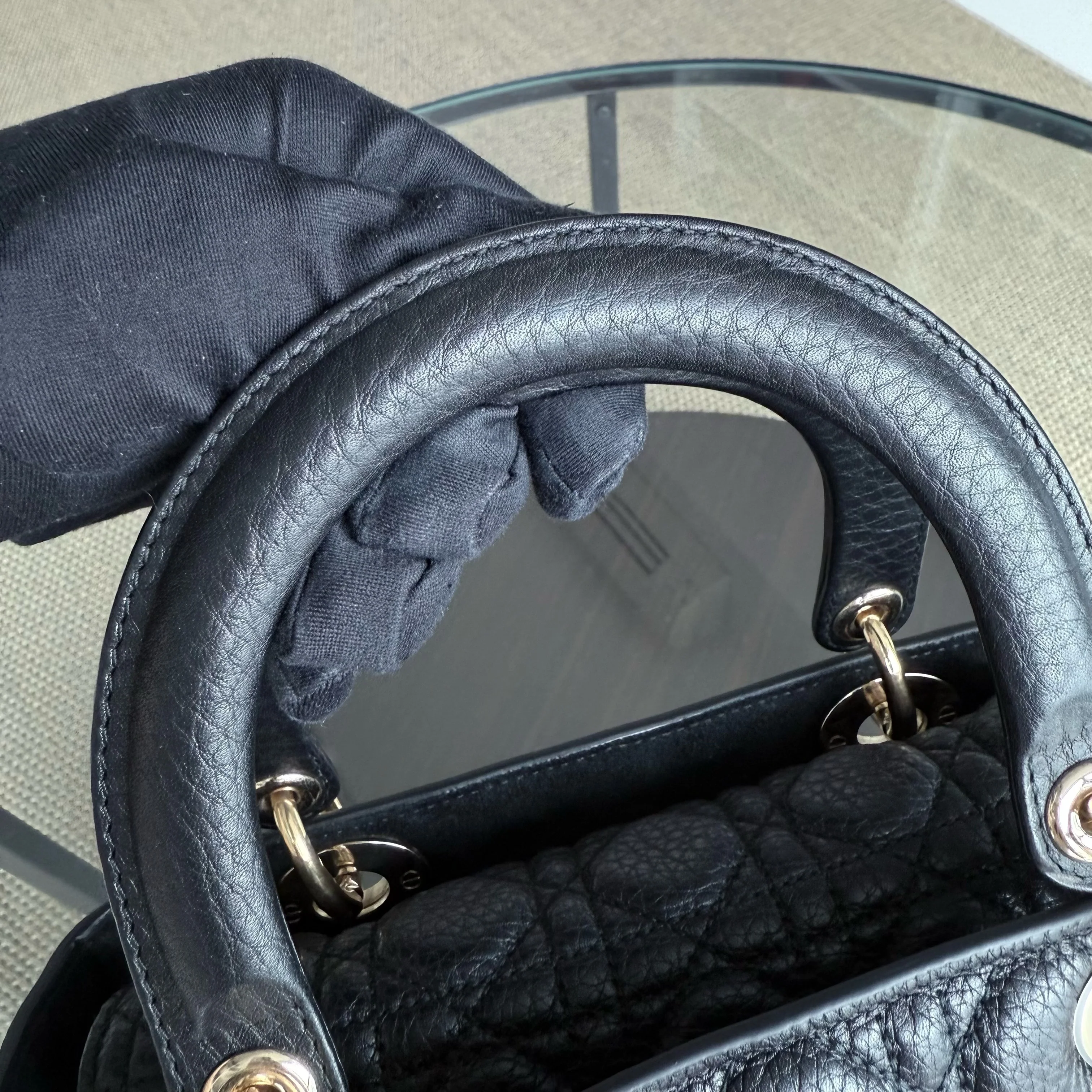 Dior Lady Medium Flap - Cannage Calfskin Black Gold Hardware