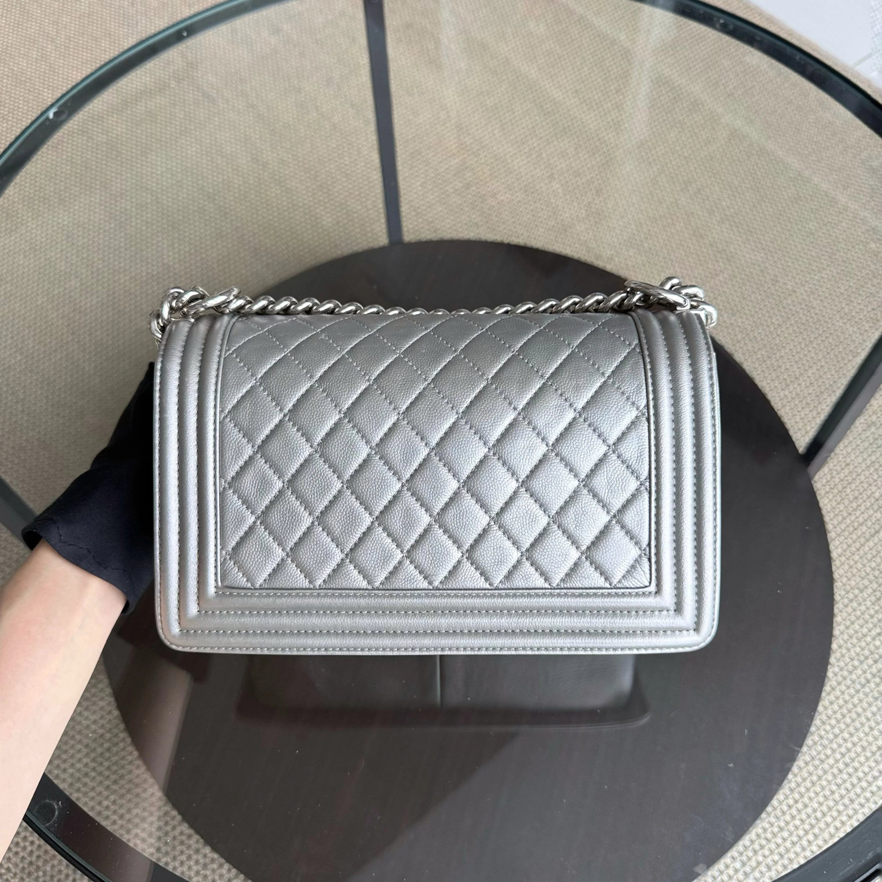 Chanel Boy Medium - Caviar 25CM Quilted Iridescent Silver Hardware Sereis 24