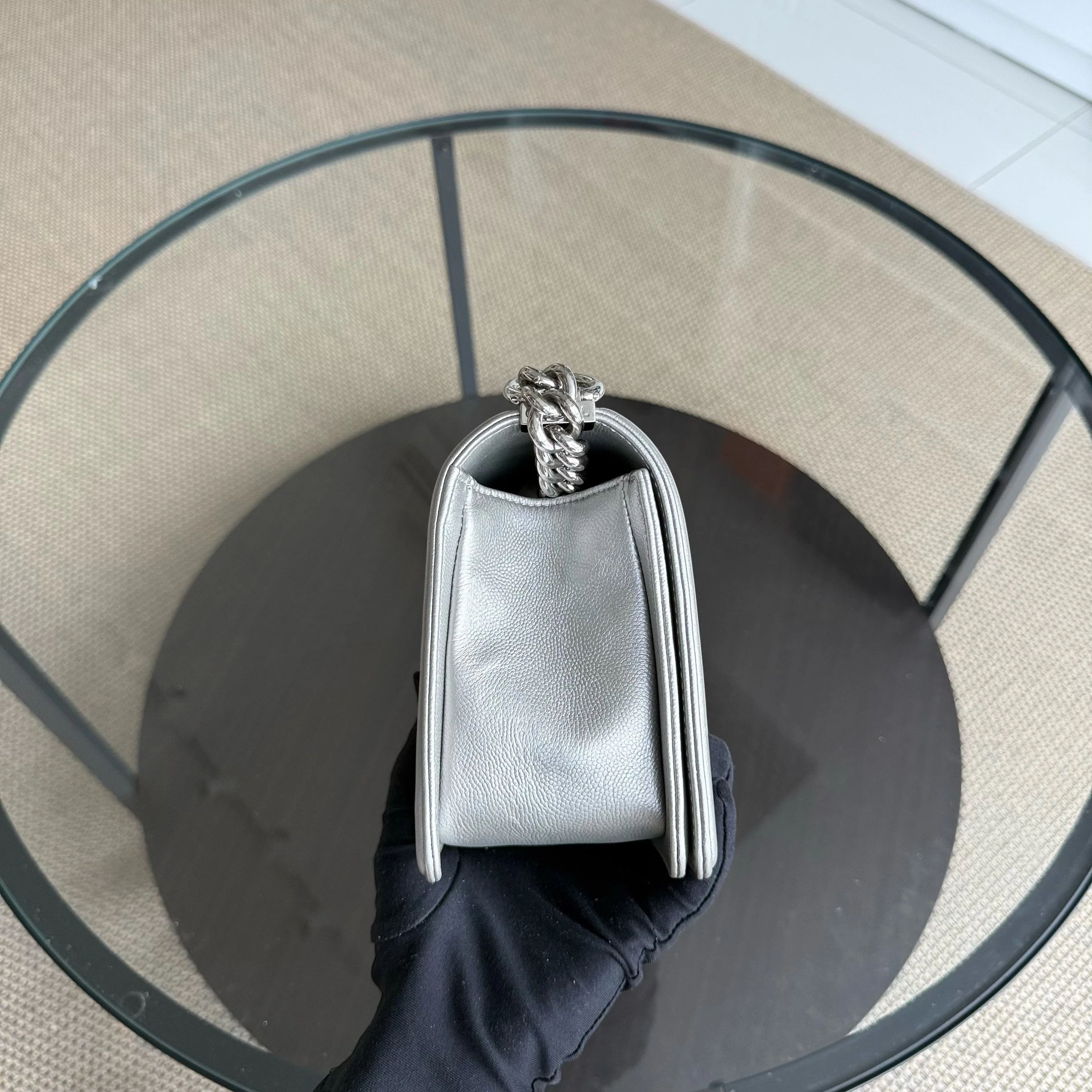 Chanel Boy Medium - Caviar 25CM Quilted Iridescent Silver Hardware Sereis 24