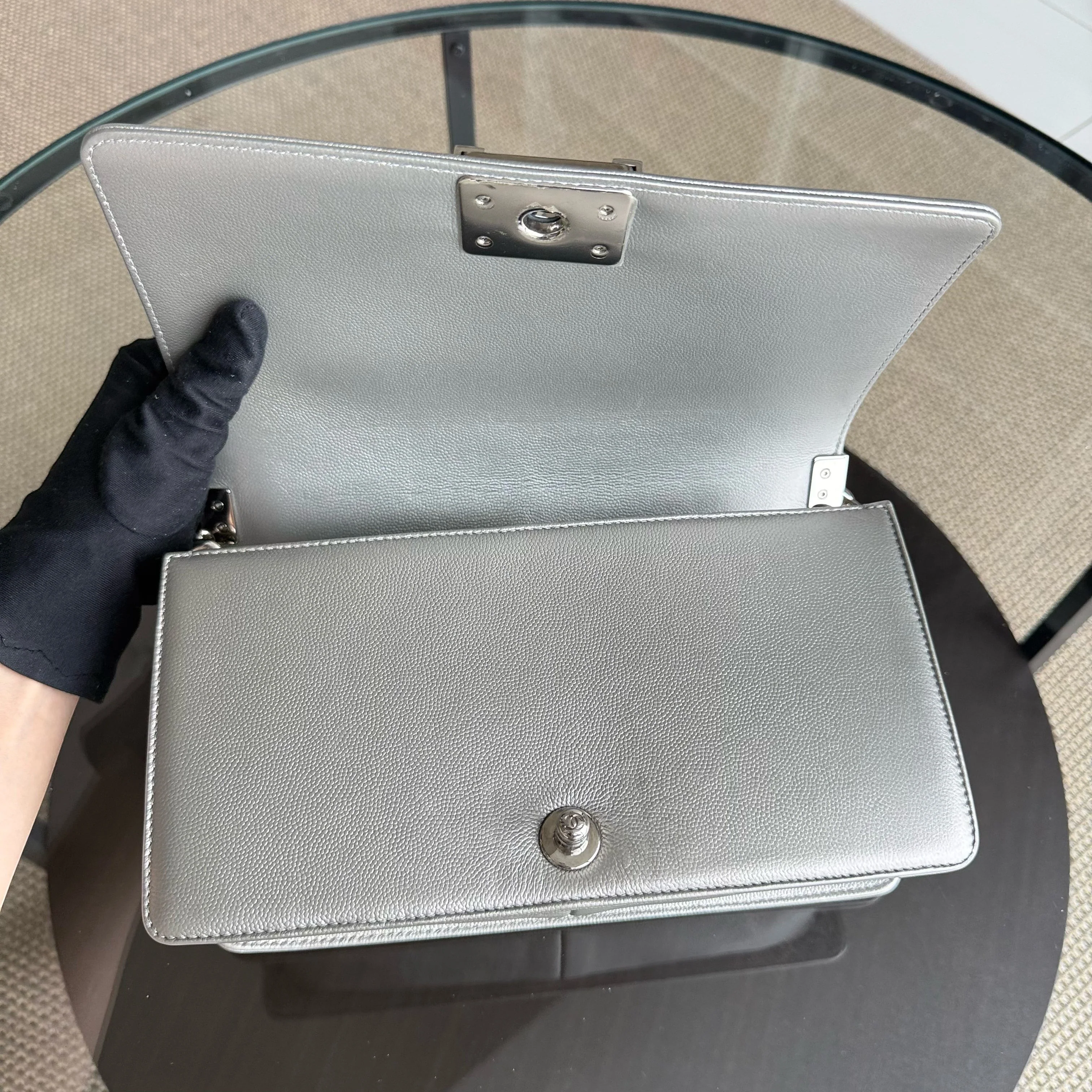 Chanel Boy Medium - Caviar 25CM Quilted Iridescent Silver Hardware Sereis 24