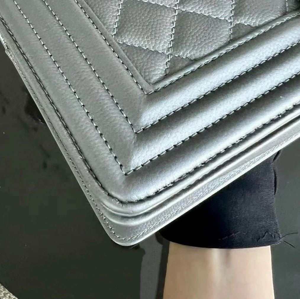 Chanel Boy Medium - Caviar 25CM Quilted Iridescent Silver Hardware Sereis 24