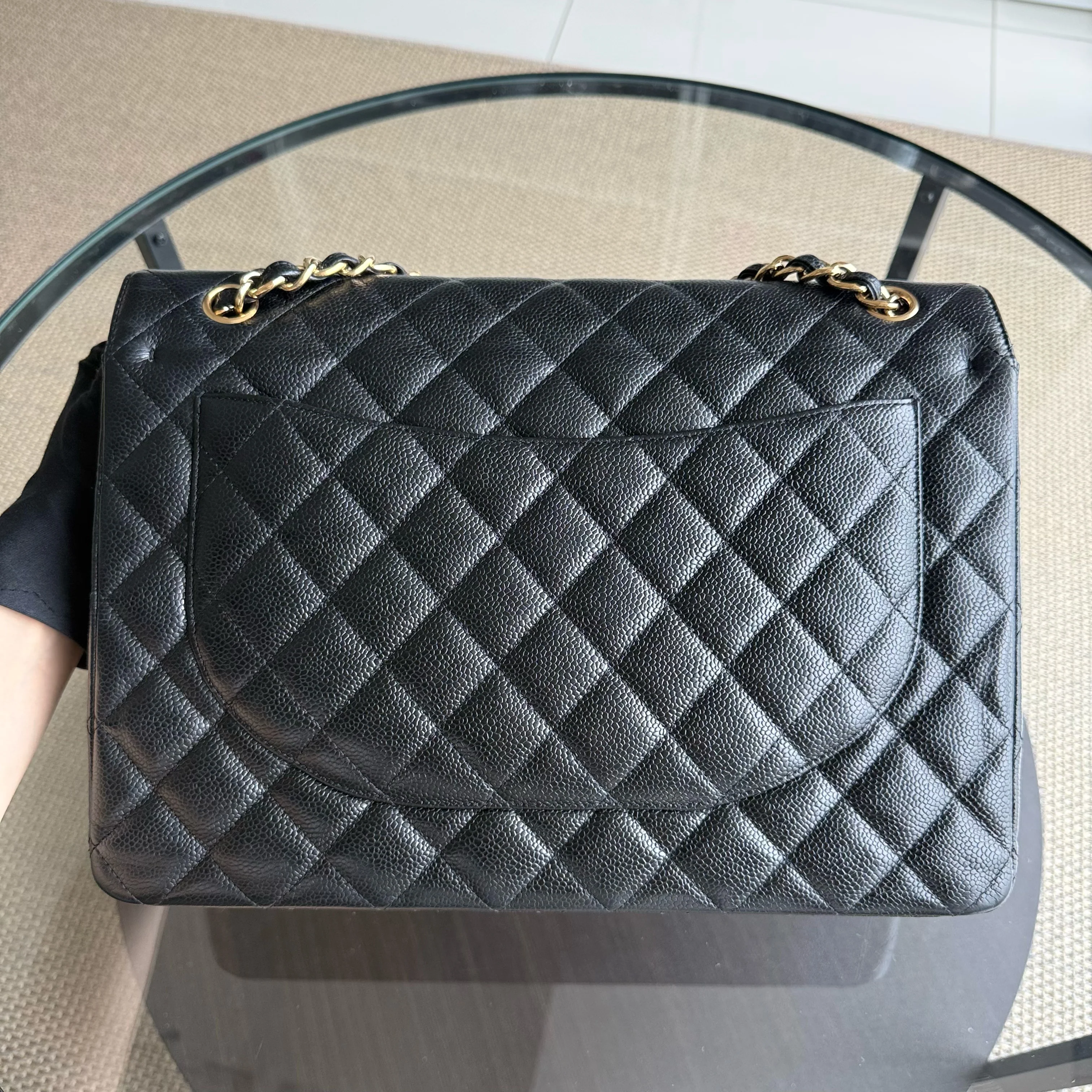 Chanel Classic Flap Maxi - Caviar Double Flap 33CM Quilted Grained Calfskin Black Gold Hardware Series 14