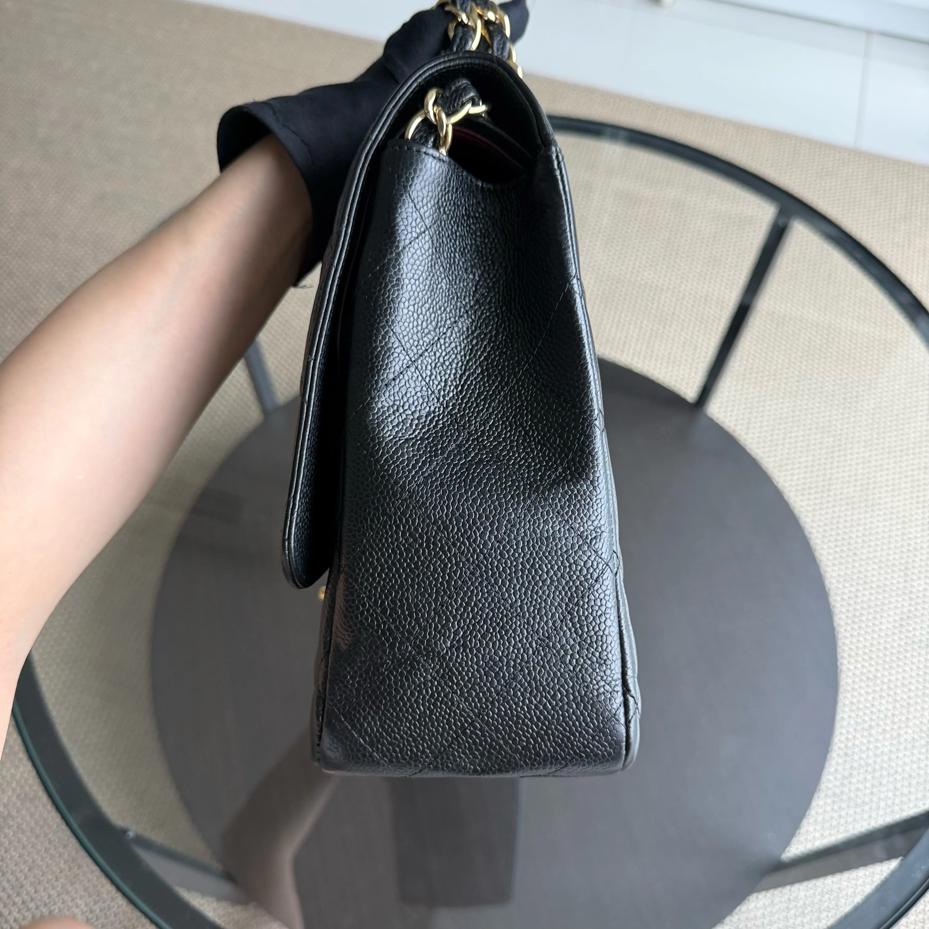 Chanel Classic Flap Maxi - Caviar Double Flap 33CM Quilted Grained Calfskin Black Gold Hardware Series 14