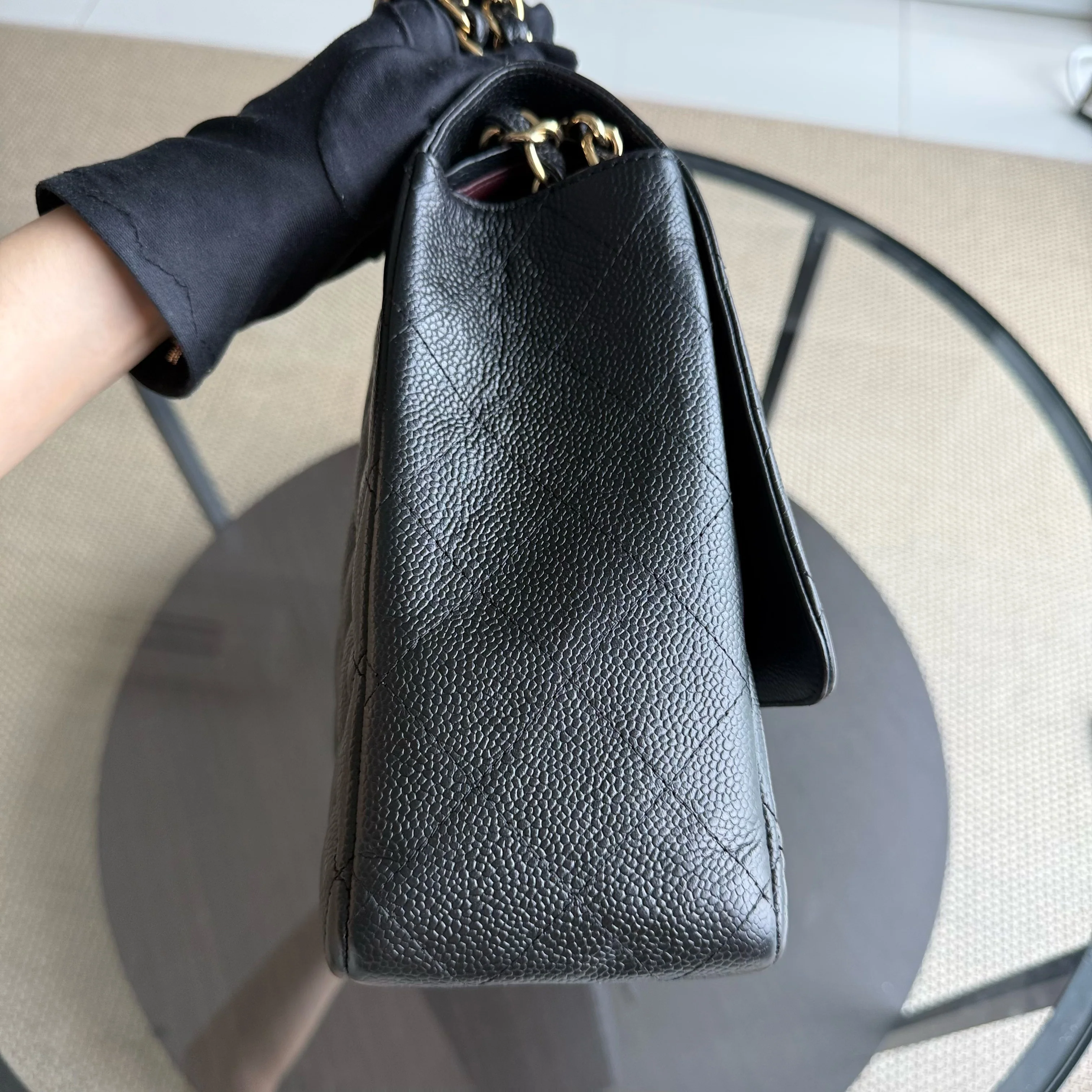 Chanel Classic Flap Maxi - Caviar Double Flap 33CM Quilted Grained Calfskin Black Gold Hardware Series 14