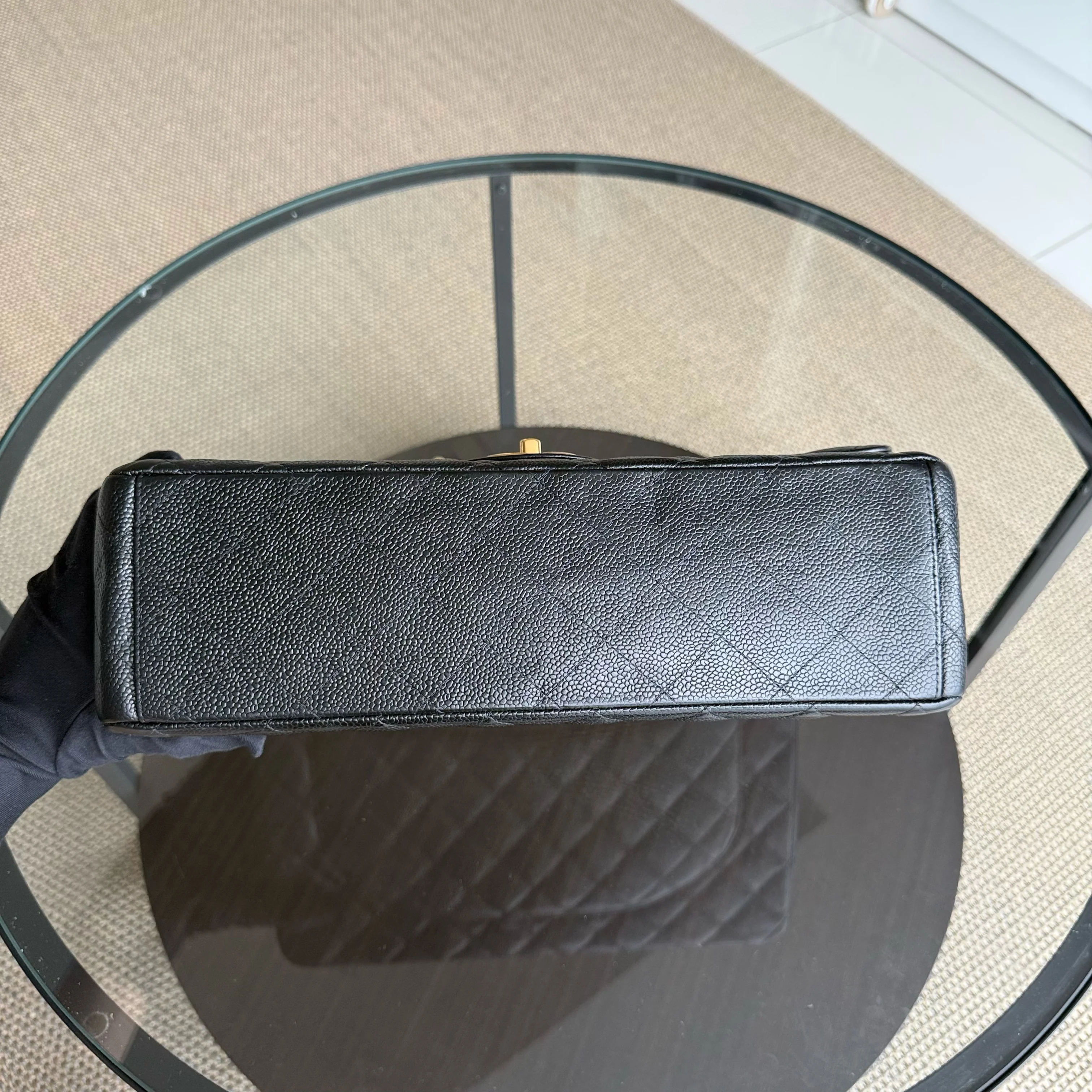 Chanel Classic Flap Maxi - Caviar Double Flap 33CM Quilted Grained Calfskin Black Gold Hardware Series 14